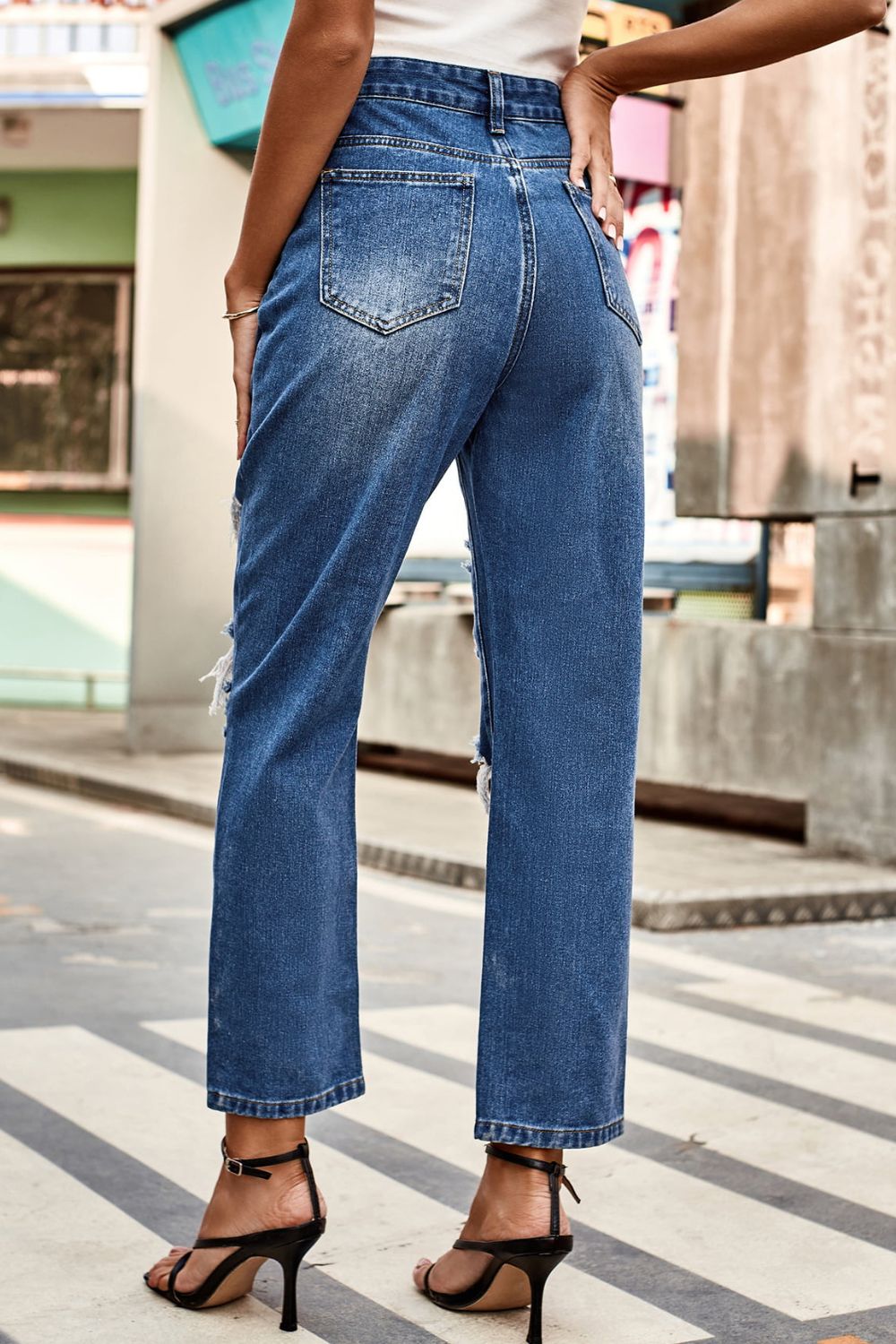 Distressed High Waist Straight Jeans - FASHIONNOUVELLE