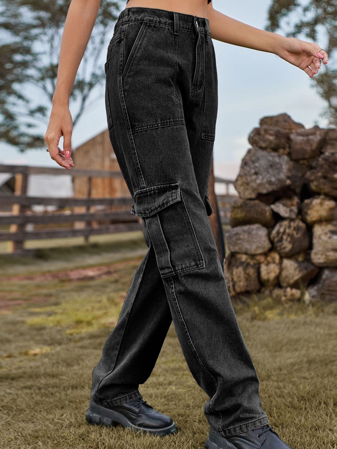 High Waist Cargo Jeans - FASHIONNOUVELLE