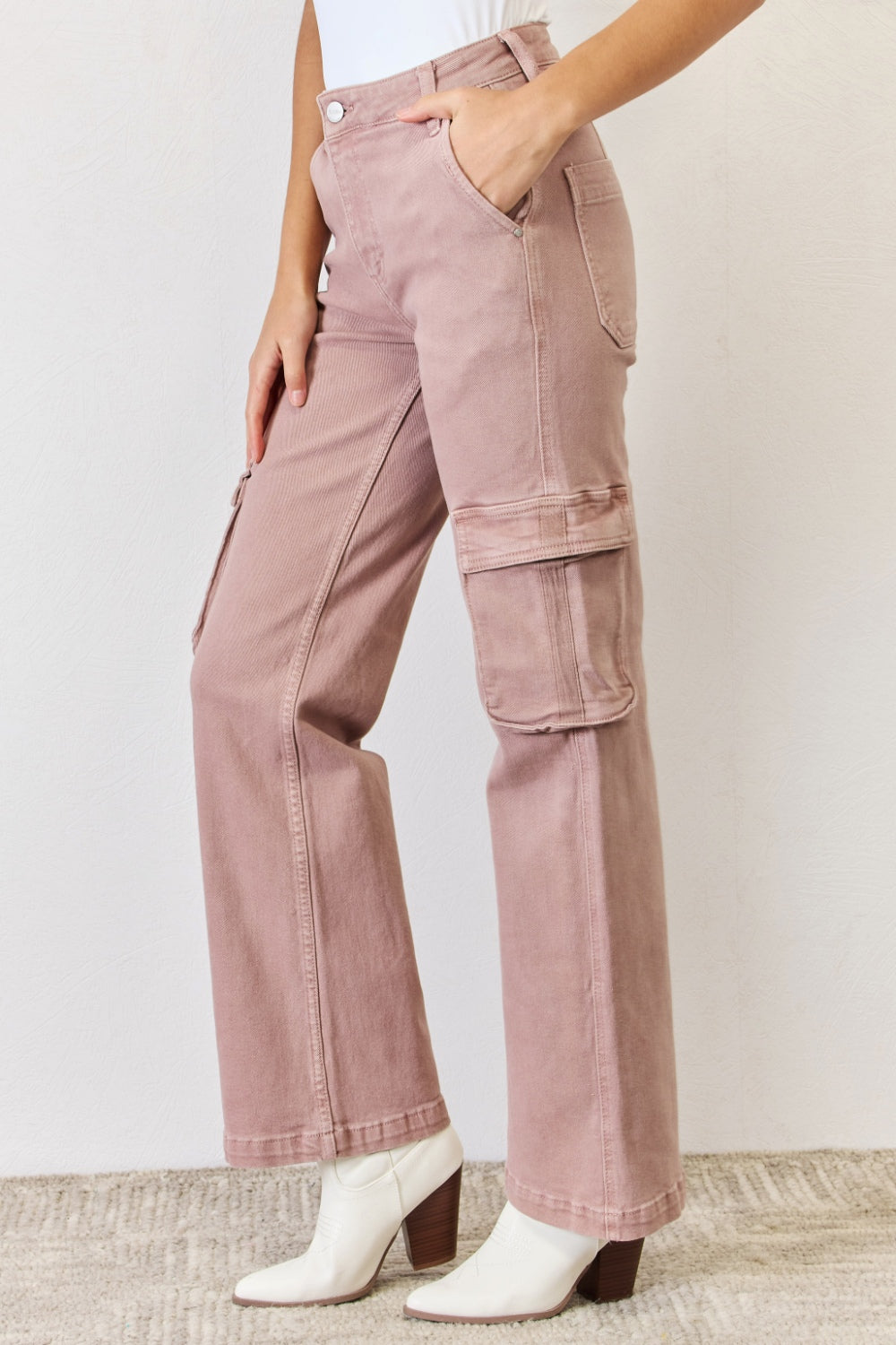 RISEN Full Size High Rise Cargo Wide Leg Jeans - FASHIONNOUVELLE