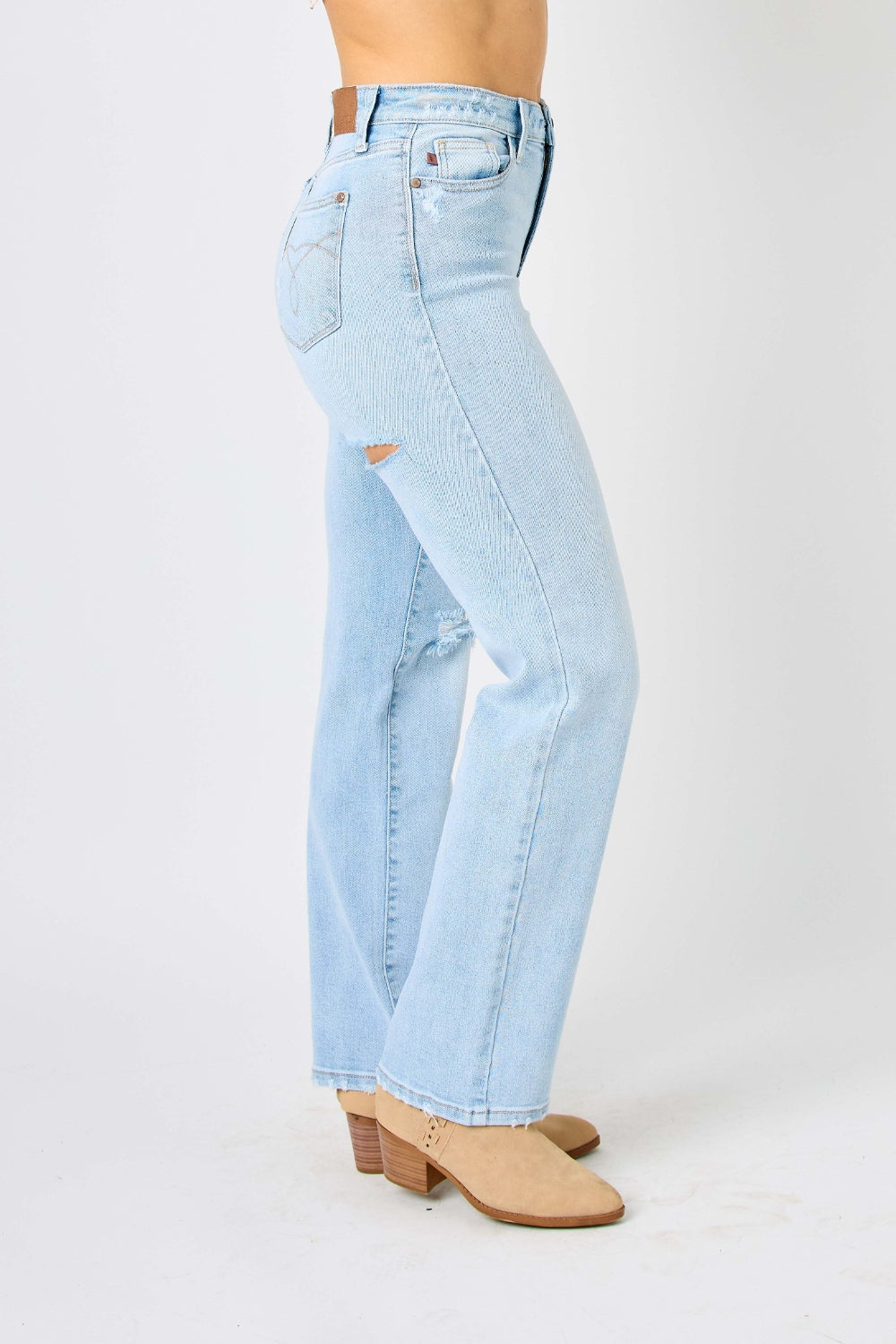 Judy Blue Full Size High Waist Distressed Straight Jeans - FASHIONNOUVELLE