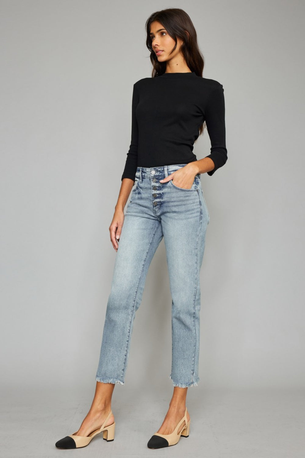 Kancan High Waist Button Fly Raw Hem Cropped Straight Jeans - FASHIONNOUVELLE