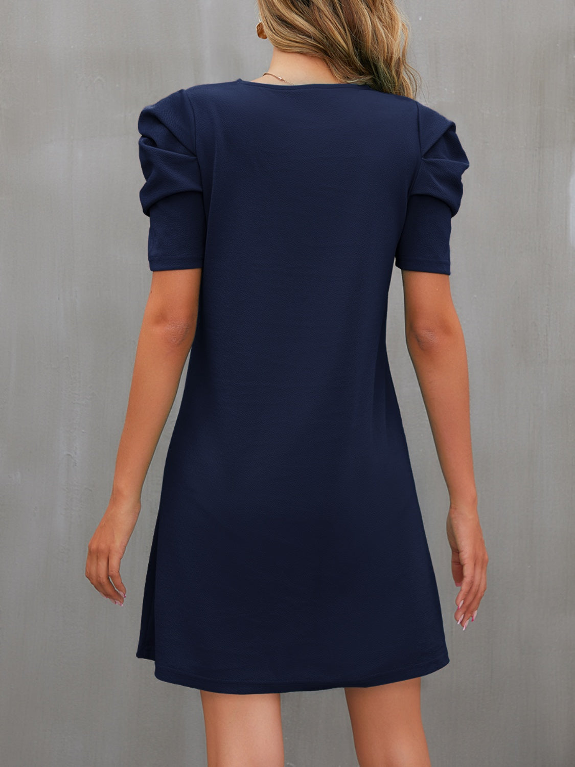 Round Neck Puff Sleeve Mini Dress - FASHIONNOUVELLE