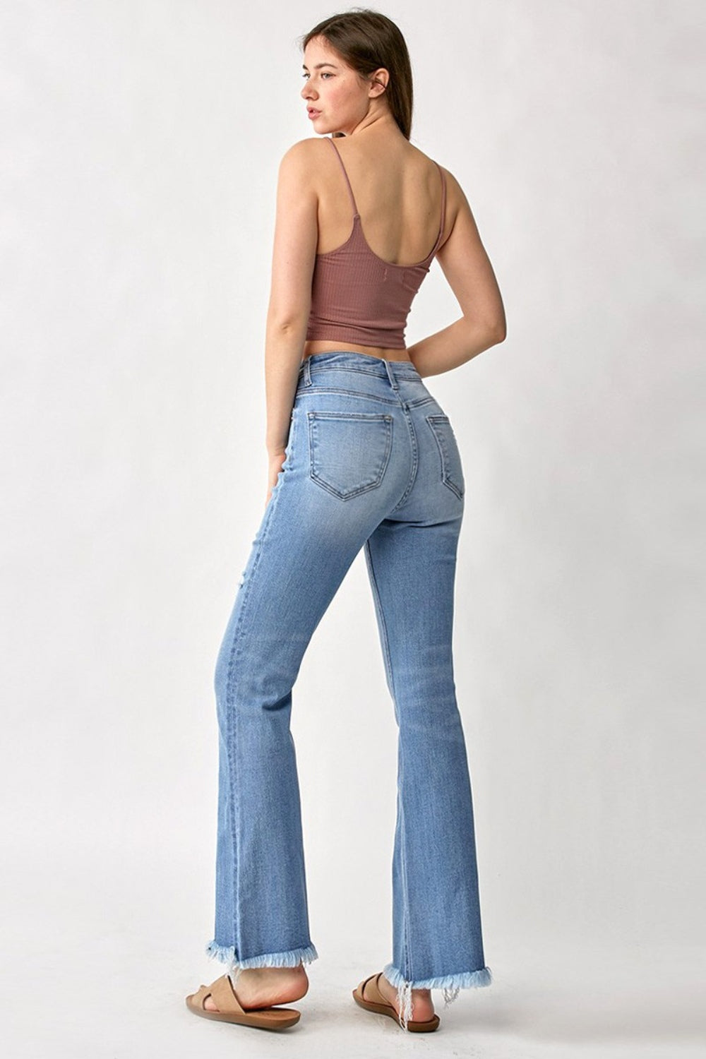 RISEN High Rise Frayed Hem Bootcut Jeans - FASHIONNOUVELLE