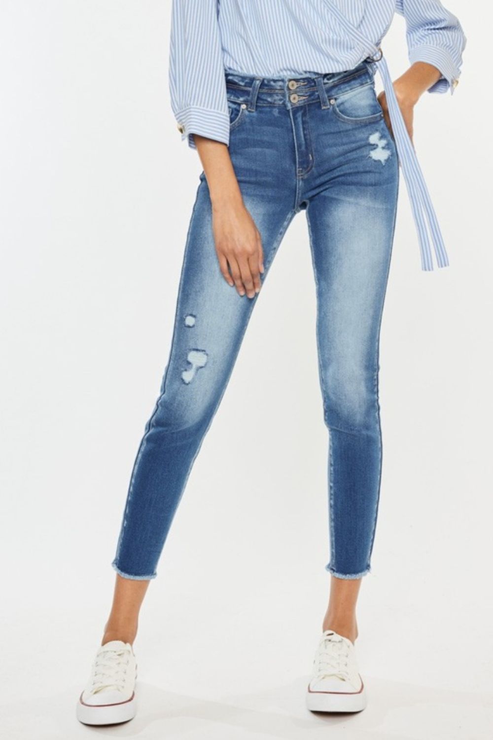 Kancan Distressed Raw Hem High Waist Jeans - FASHIONNOUVELLE