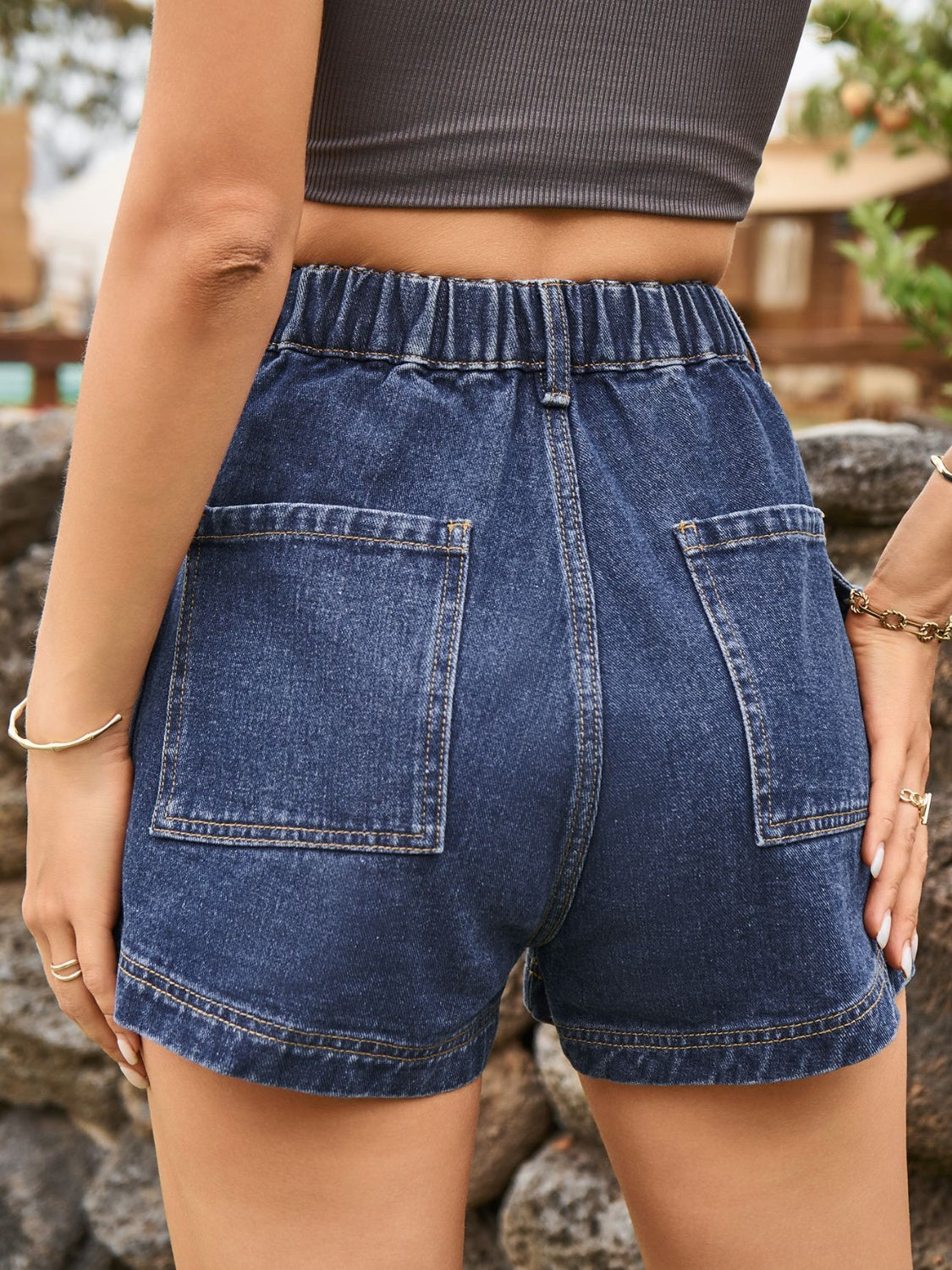 High Waist Denim Shorts with Pockets - FASHIONNOUVELLE