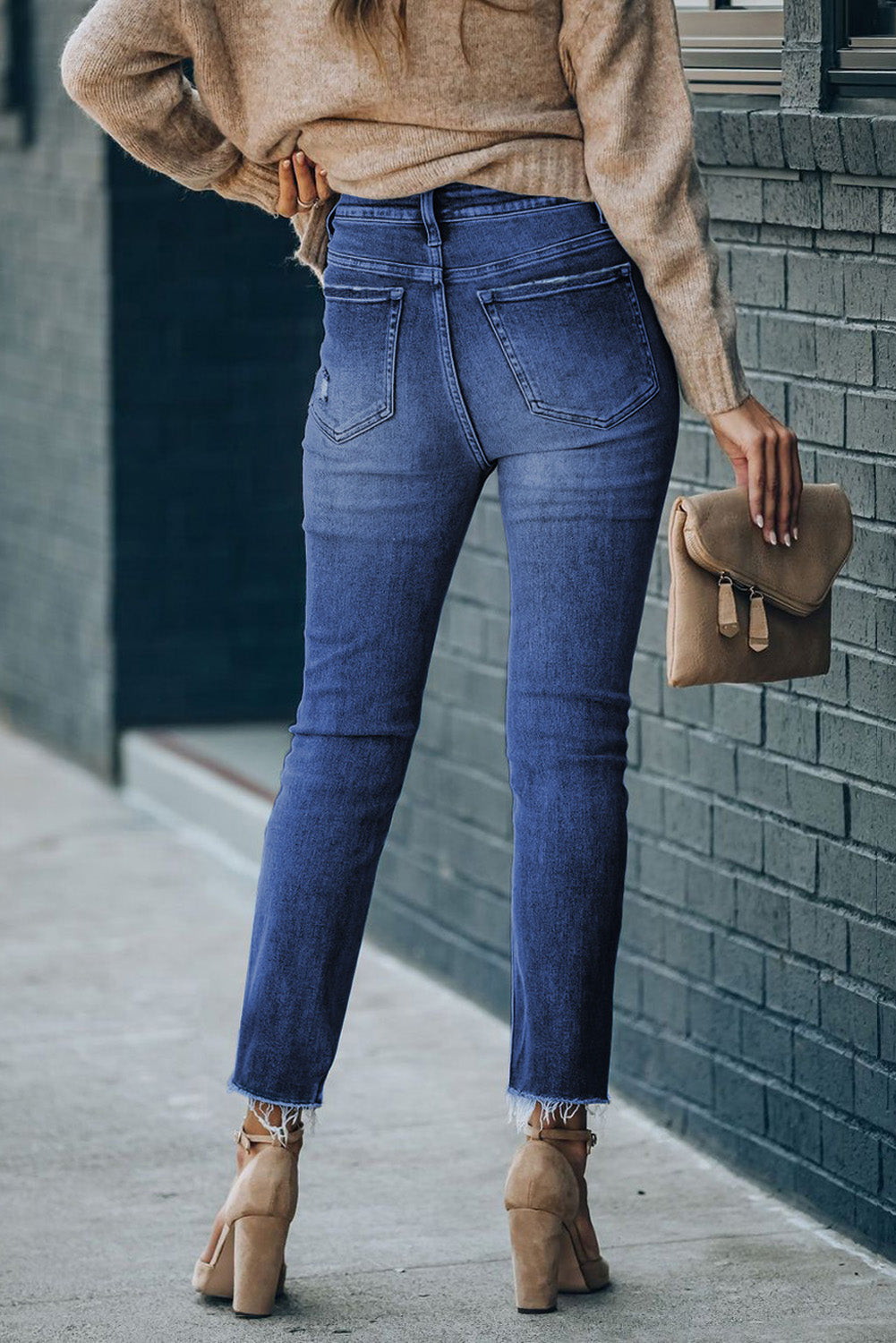 High Waist Raw Hem Skinny Jeans - FASHIONNOUVELLE