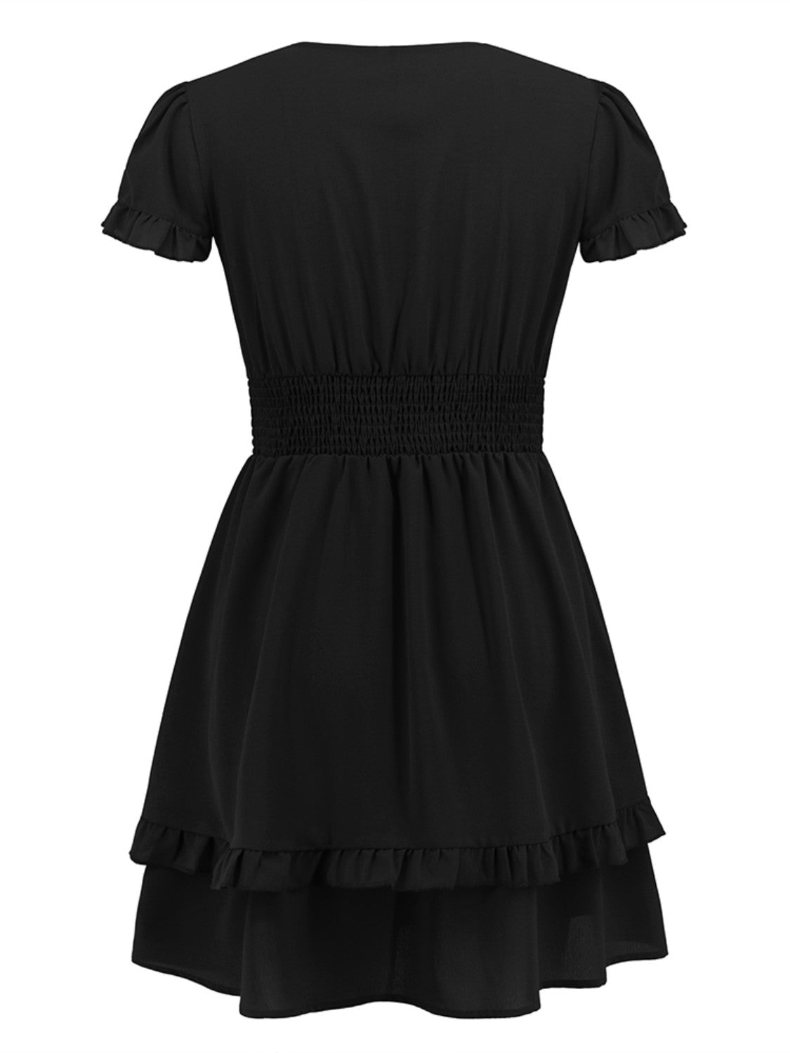 Tied V-Neck Tiered Mini Dress - FASHIONNOUVELLE