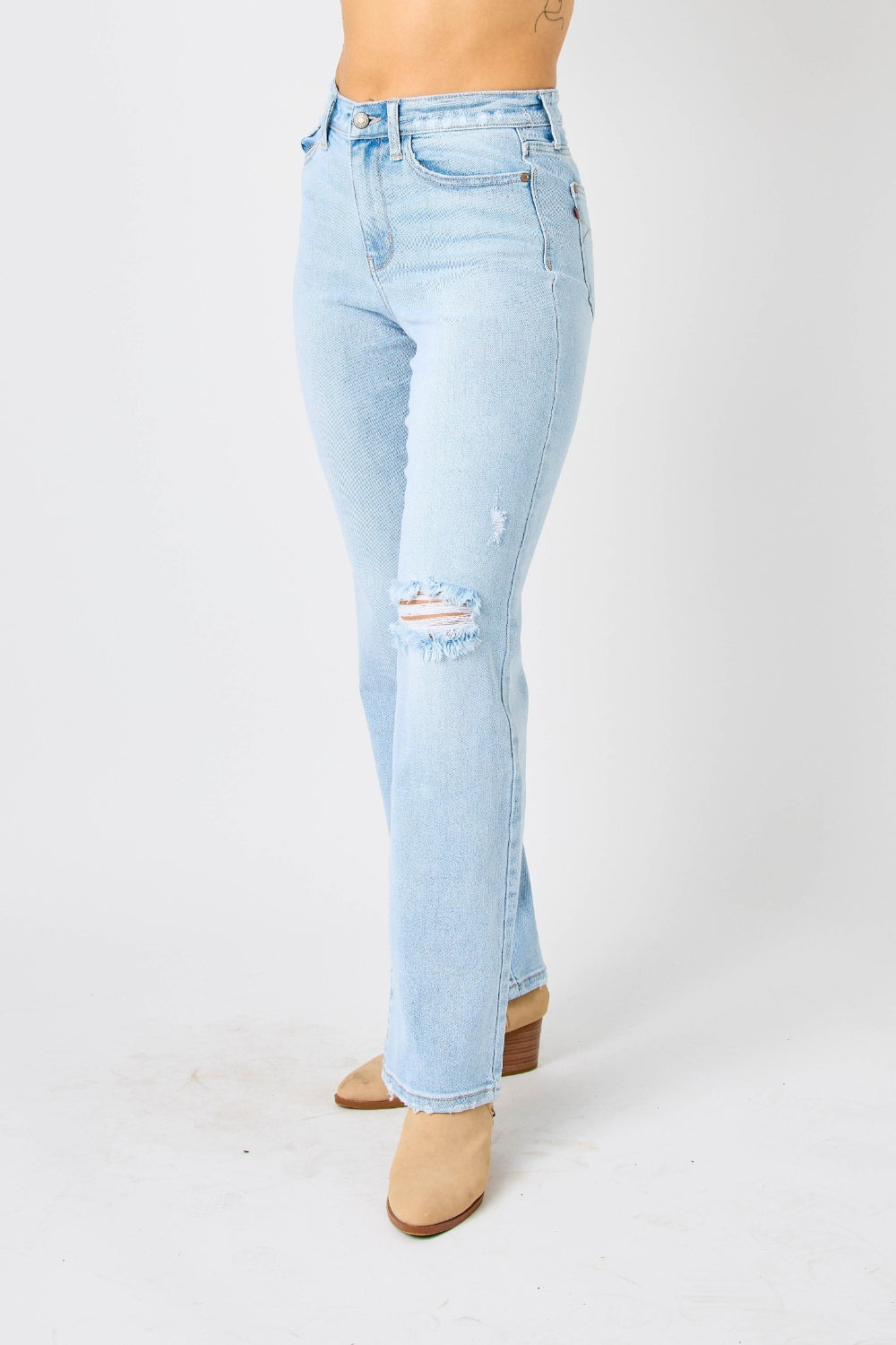 Judy Blue Full Size High Waist Distressed Straight Jeans - FASHIONNOUVELLE