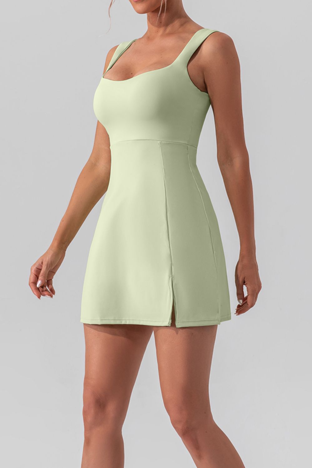 Square Neck Sleeveless Slit Mini Active Dress - FASHIONNOUVELLE