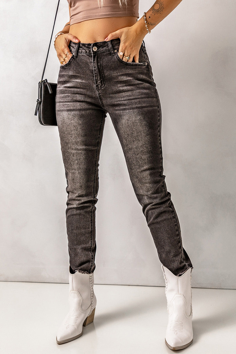 High Waist Raw Hem Skinny Jeans - FASHIONNOUVELLE