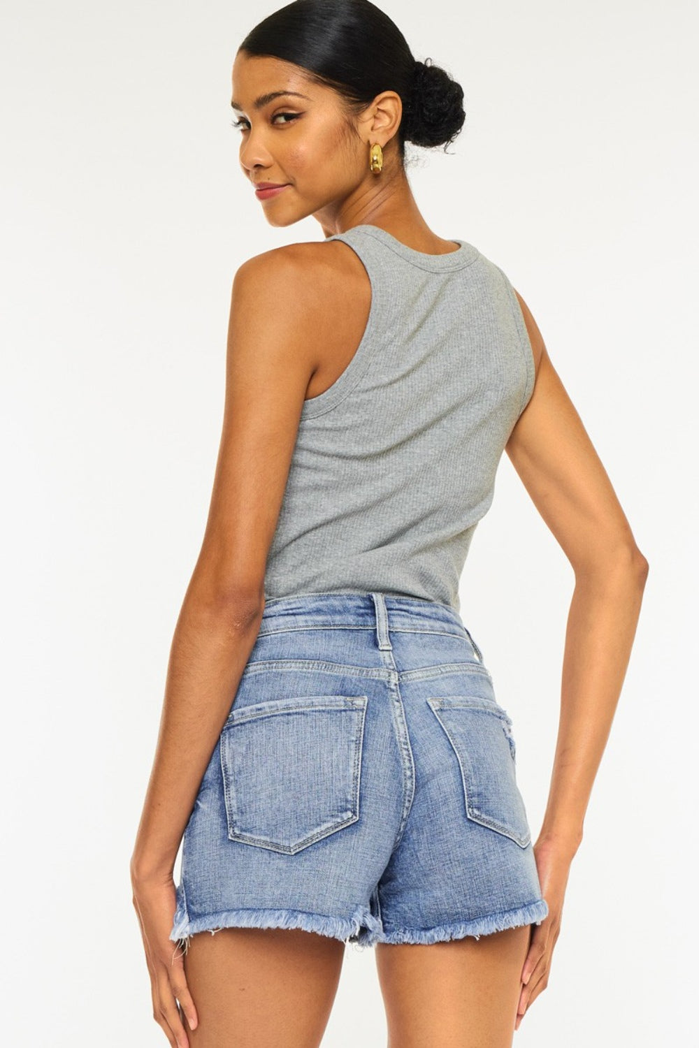 Kancan Distressed Raw Hem Denim Shorts - FASHIONNOUVELLE