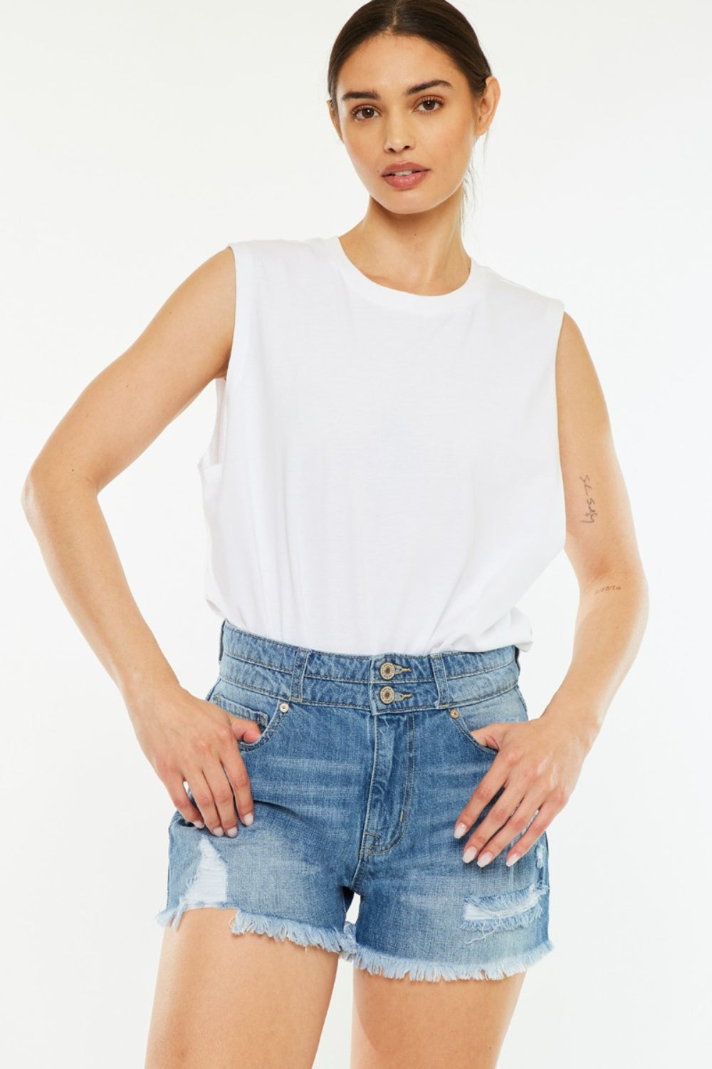 Kancan Full Size High Rise Raw Hem Denim Shorts - FASHIONNOUVELLE