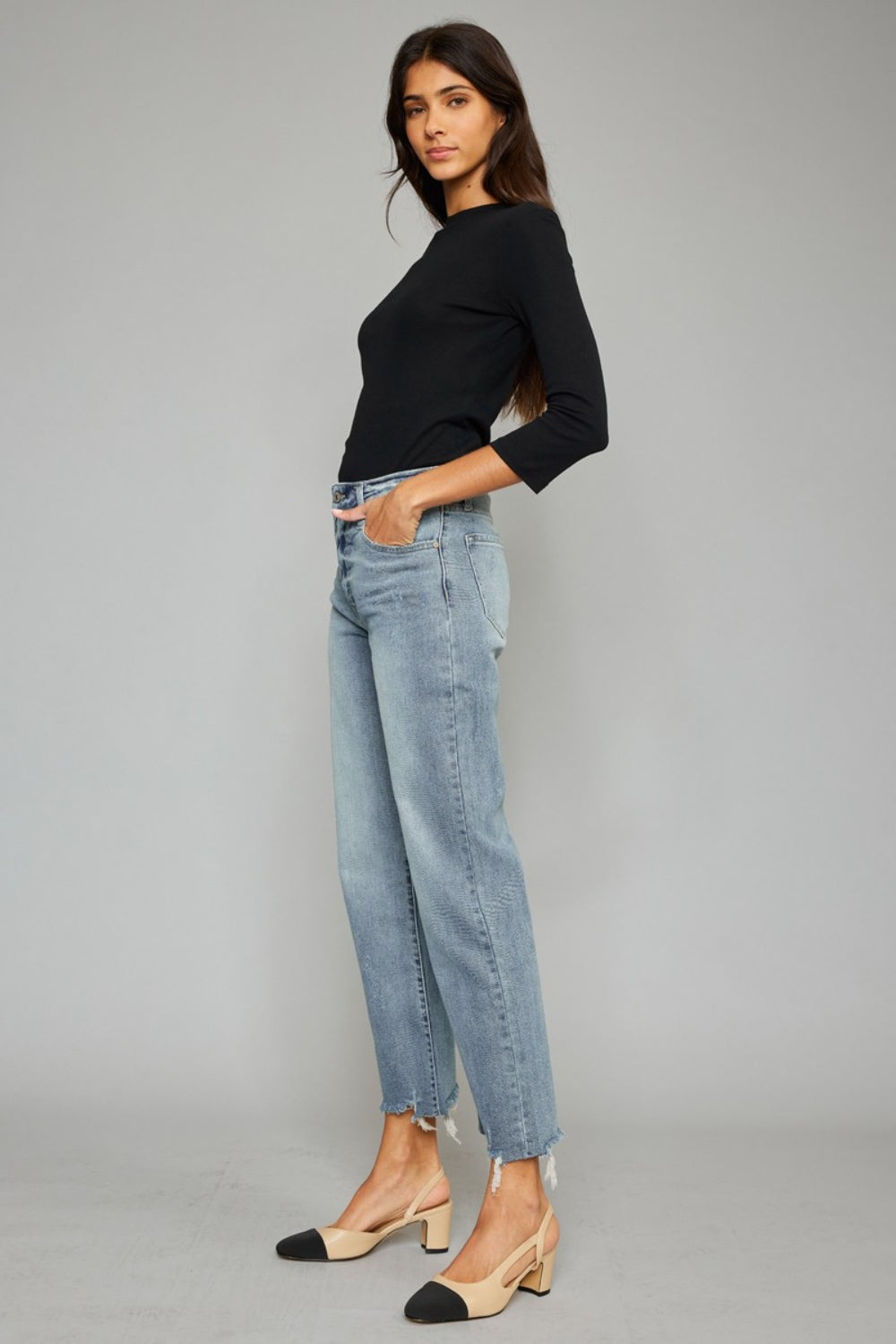 Kancan High Waist Raw Hem Cropped Wide Leg Jeans - FASHIONNOUVELLE