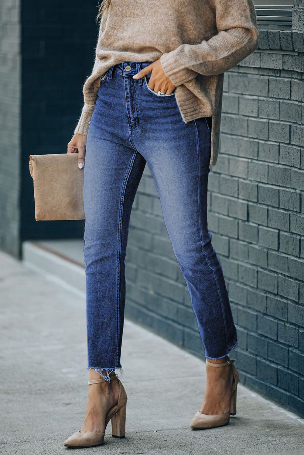 High Waist Raw Hem Skinny Jeans - FASHIONNOUVELLE