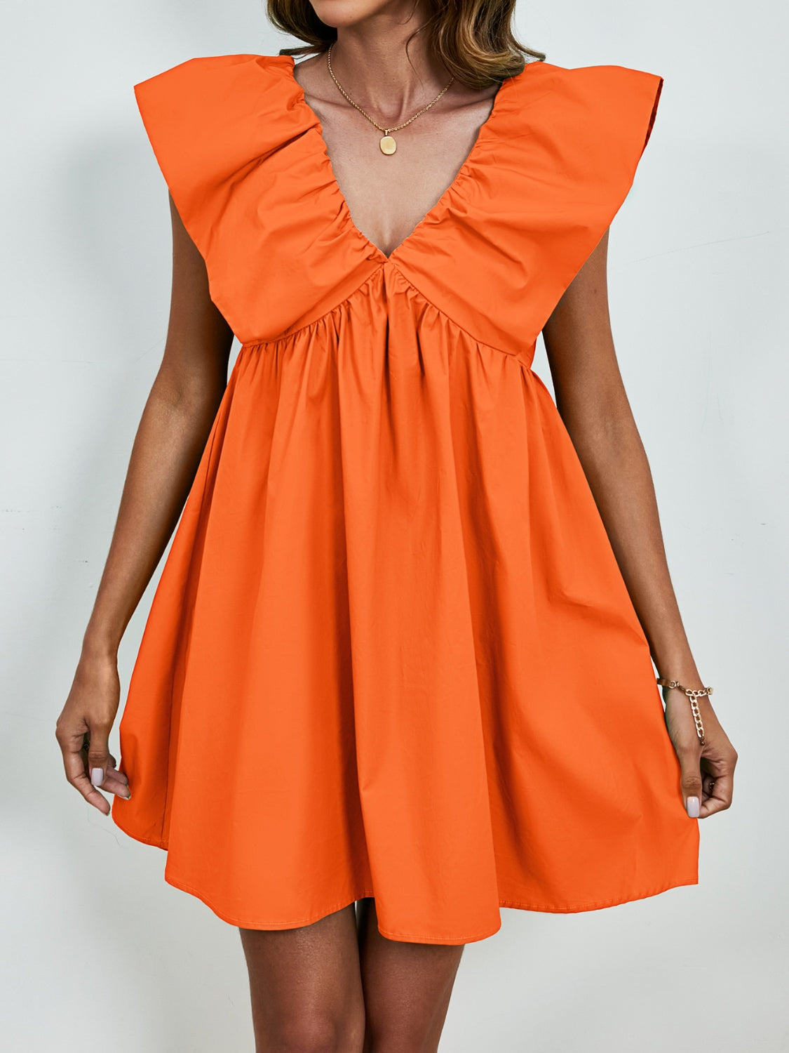 V-Neck Cap Sleeve Mini Dress - FASHIONNOUVELLE