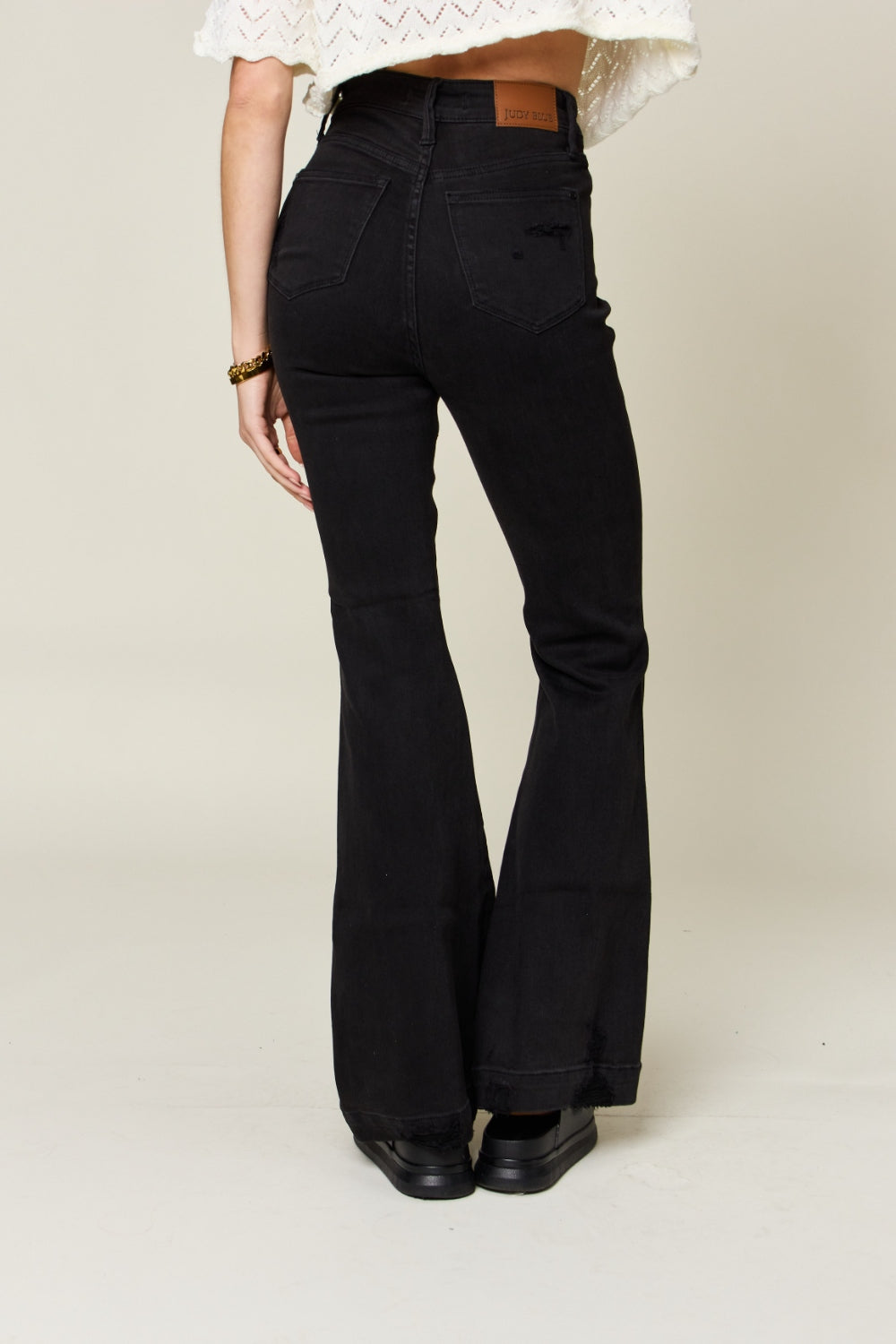 Judy Blue Full Size High Waist Distressed Flare Jeans - FASHIONNOUVELLE