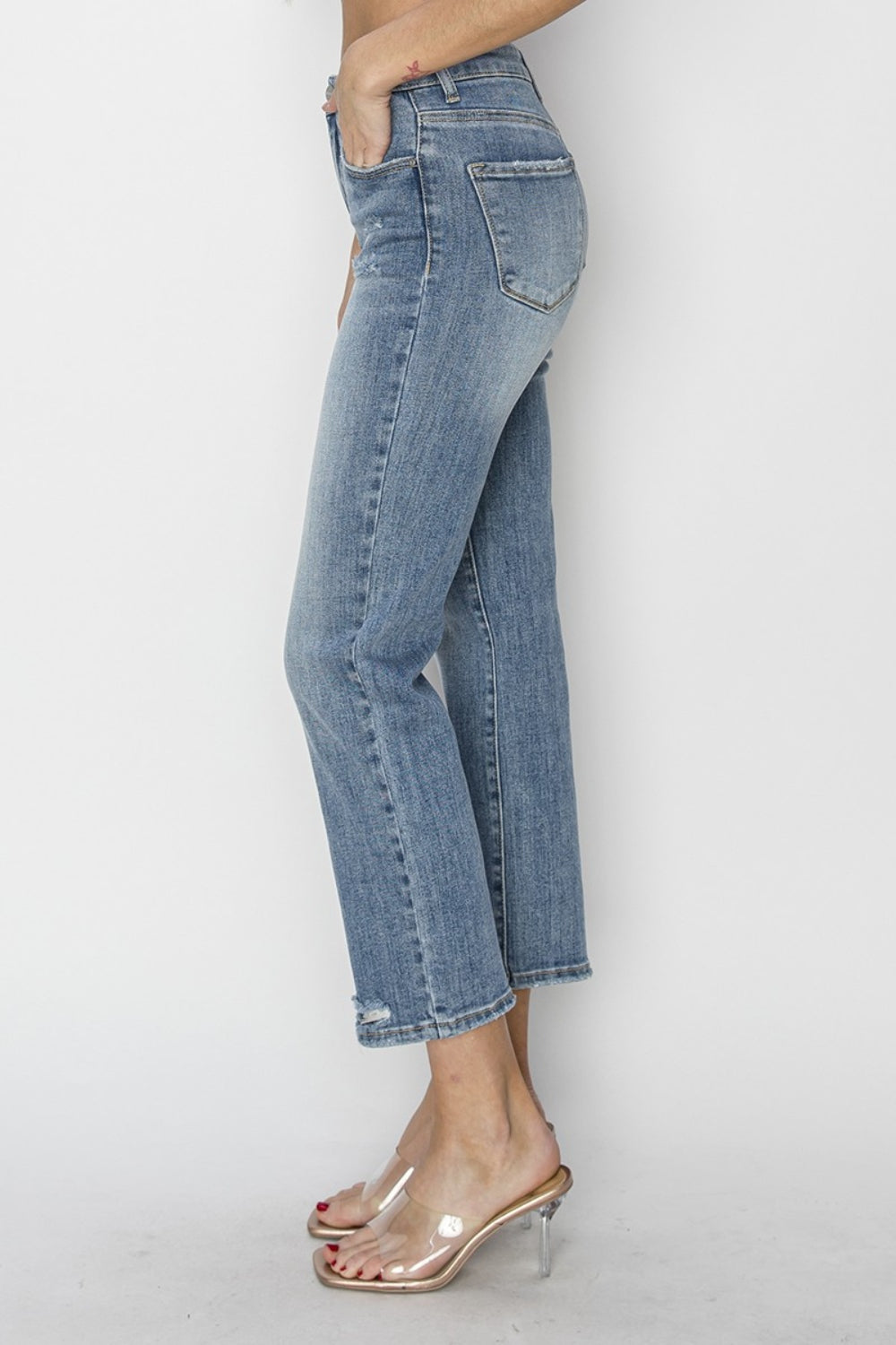 RISEN Full Size High Waist Distressed Cropped Jeans - FASHIONNOUVELLE