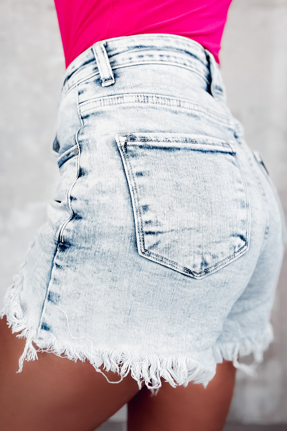 Raw Hem Buttoned Denim Shorts with Pockets - FASHIONNOUVELLE