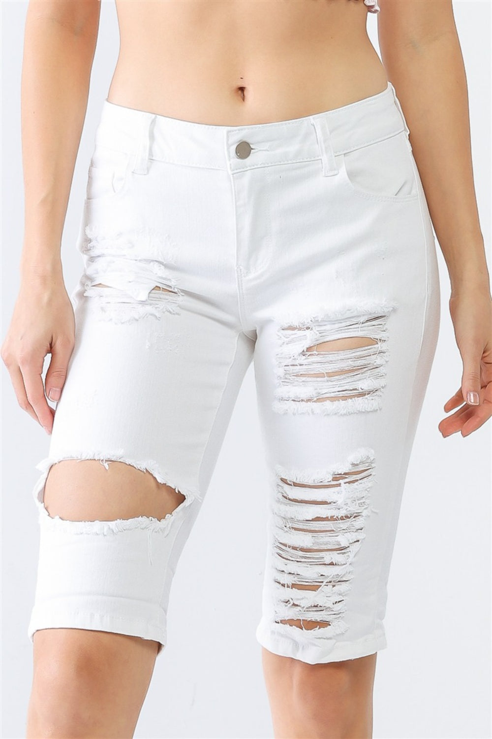 LITZ LA Distressed Bermuda Denim Shorts - FASHIONNOUVELLE