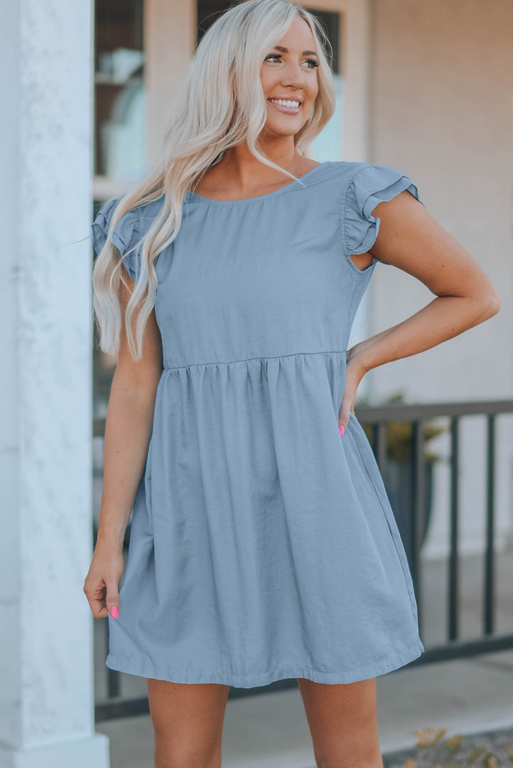 Flutter Sleeve Ruched Mini Dress - FASHIONNOUVELLE