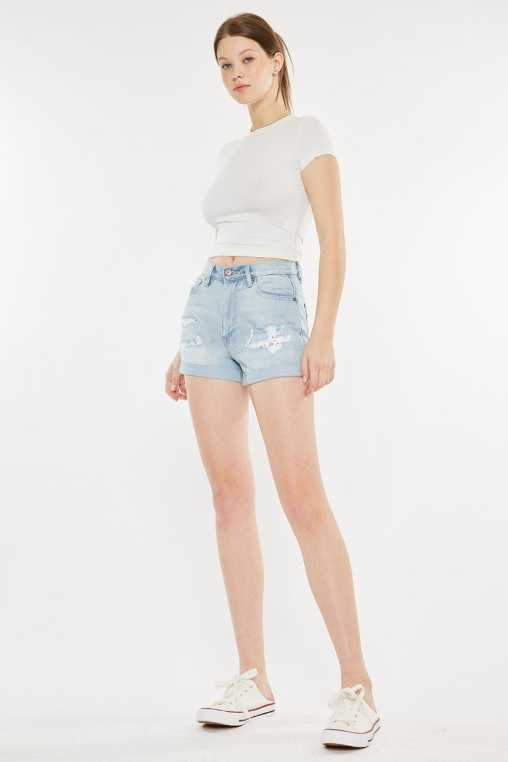 Kancan High Rise Repaired Mom Denim Shorts - FASHIONNOUVELLE