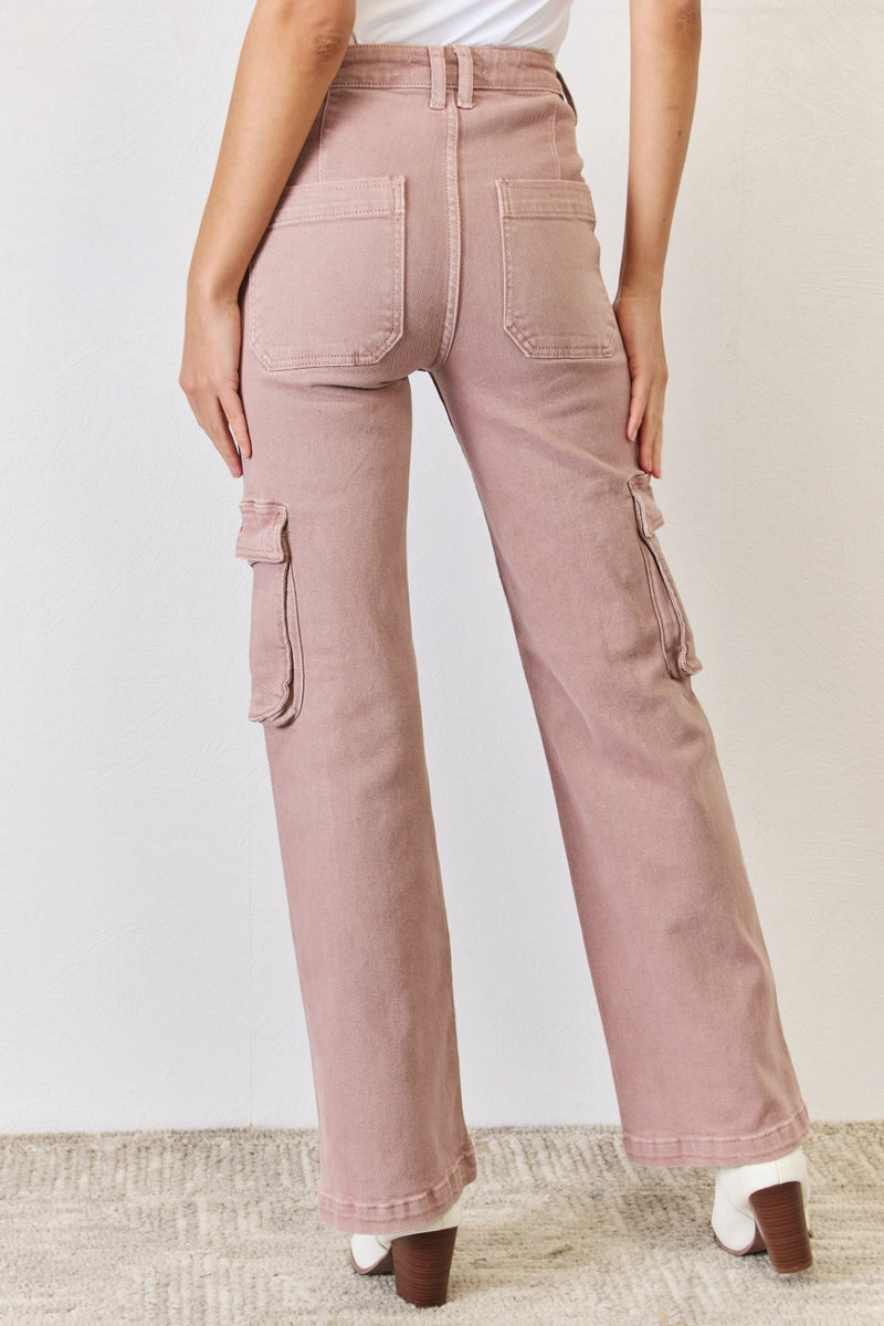 RISEN Full Size High Rise Cargo Wide Leg Jeans - FASHIONNOUVELLE