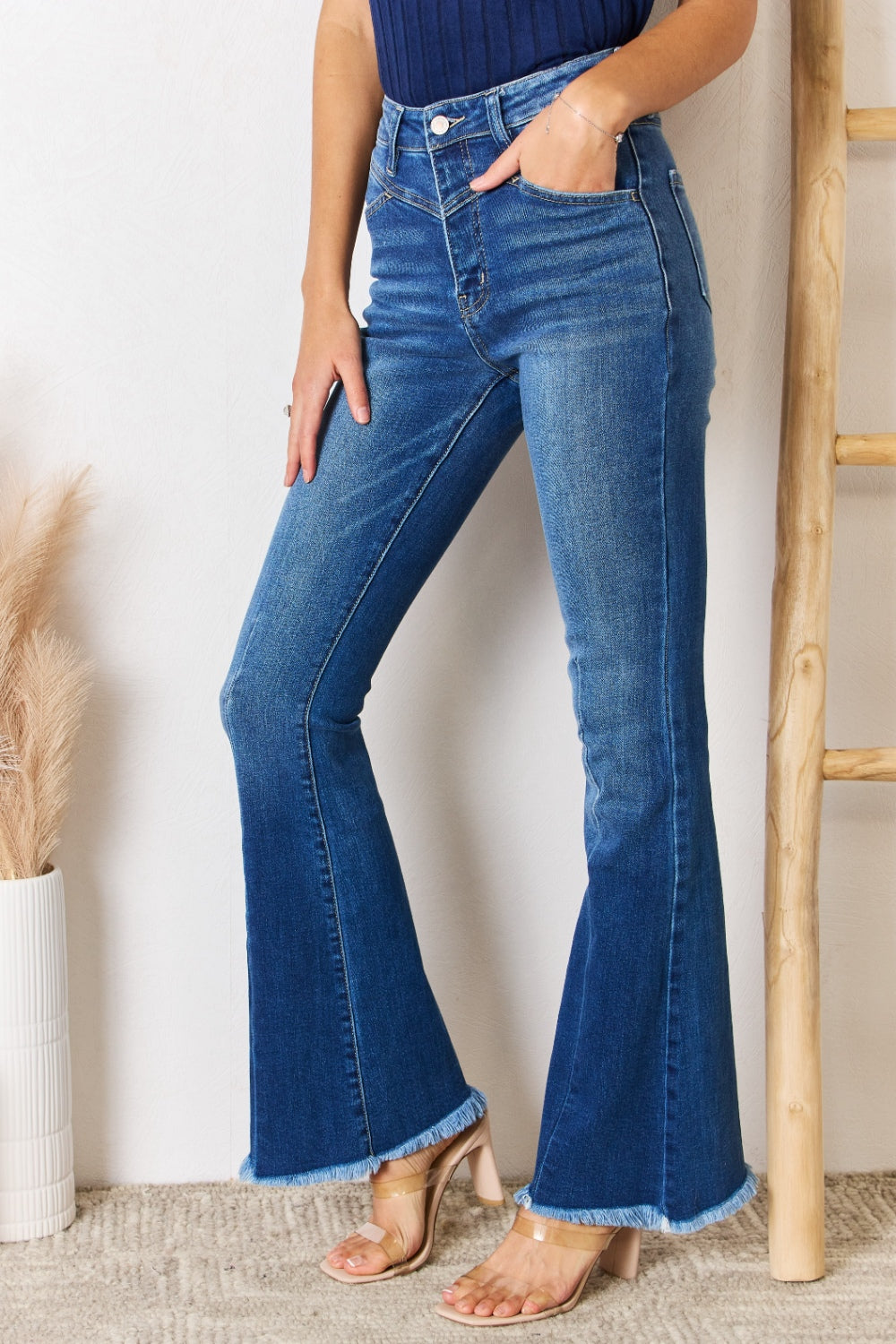 Kancan High Rise Raw Hem Flare Jeans - FASHIONNOUVELLE