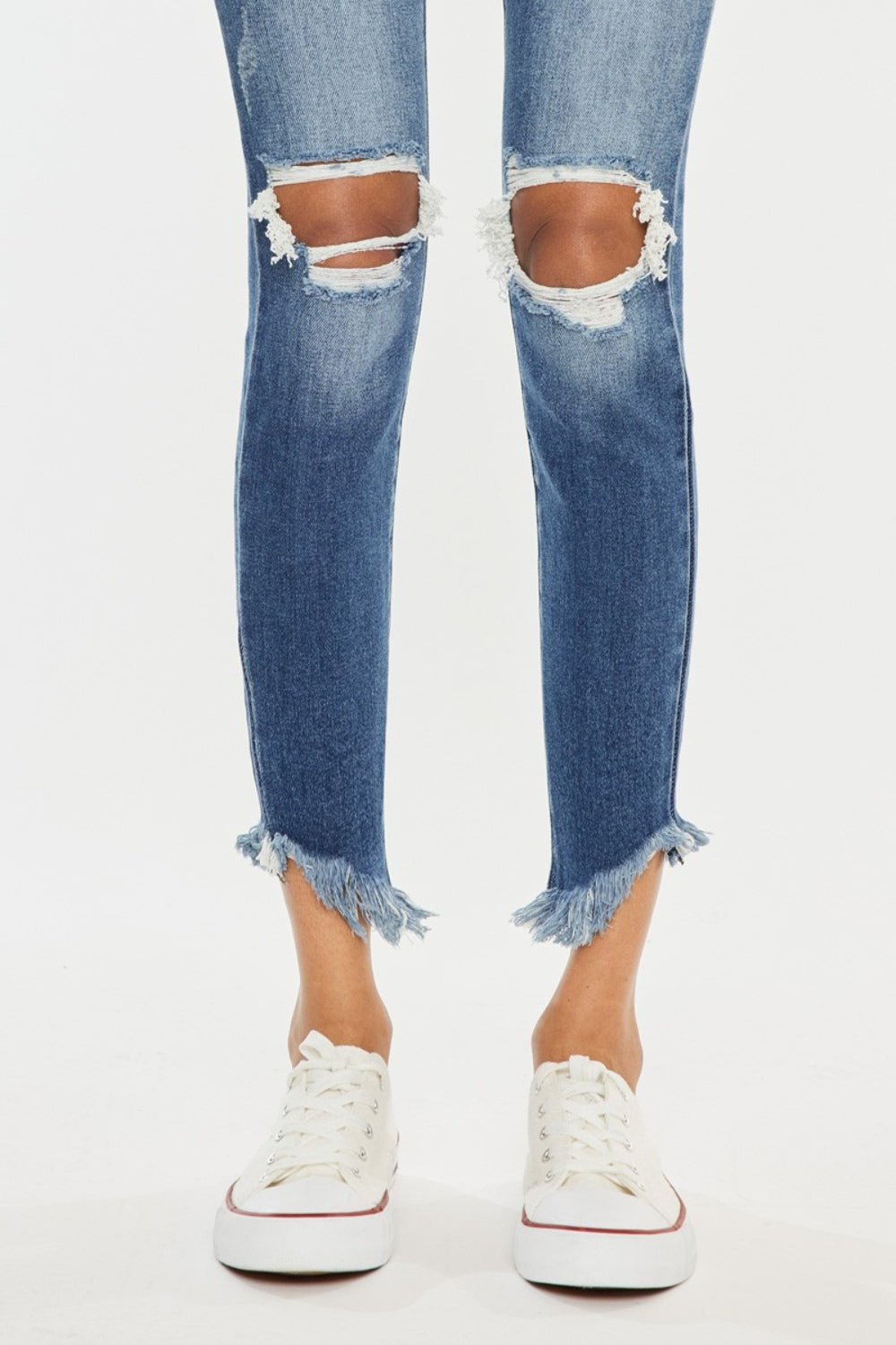 Kancan High Waist Distressed Raw Hem Ankle Skinny Jeans - FASHIONNOUVELLE