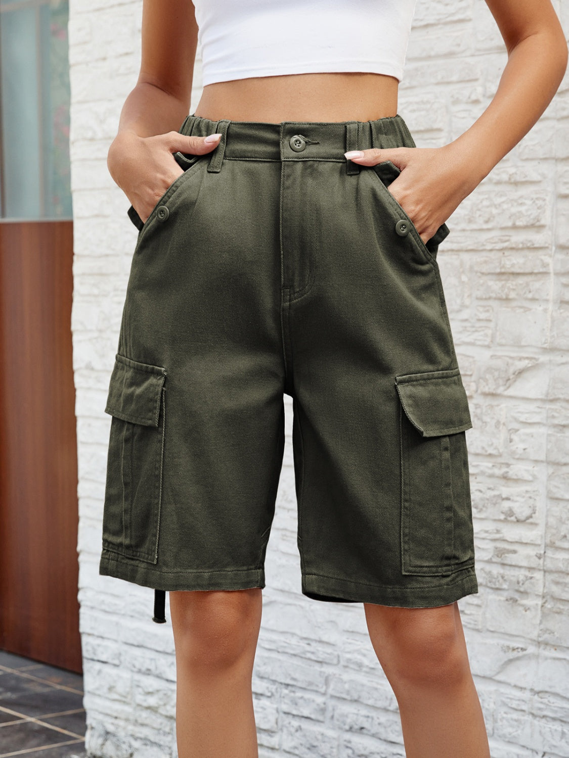 High Waist Denim Shorts with Pockets - FASHIONNOUVELLE