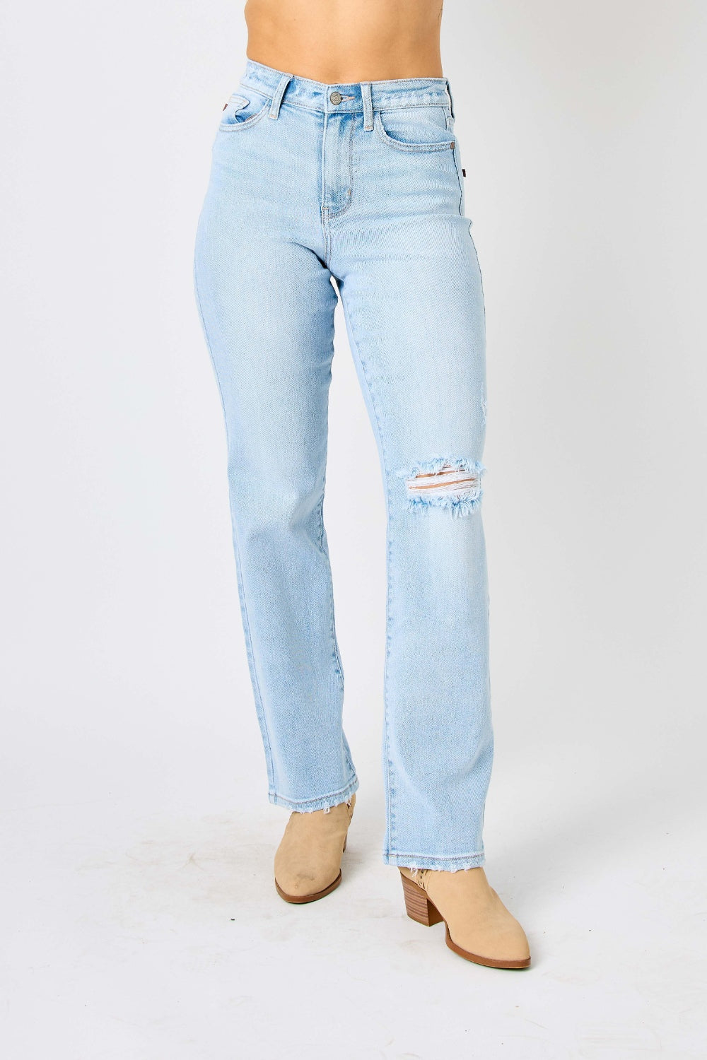 Judy Blue Full Size High Waist Distressed Straight Jeans - FASHIONNOUVELLE