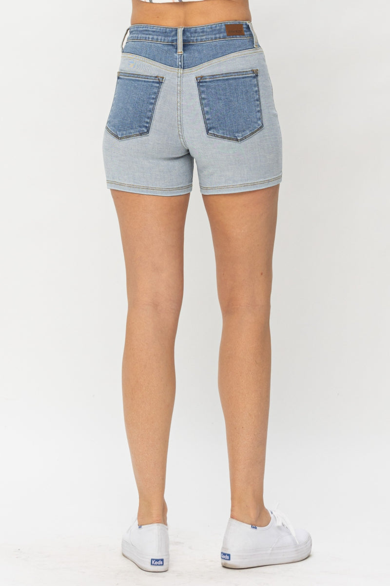 Judy Blue Full Size Color Block Denim Shorts - FASHIONNOUVELLE