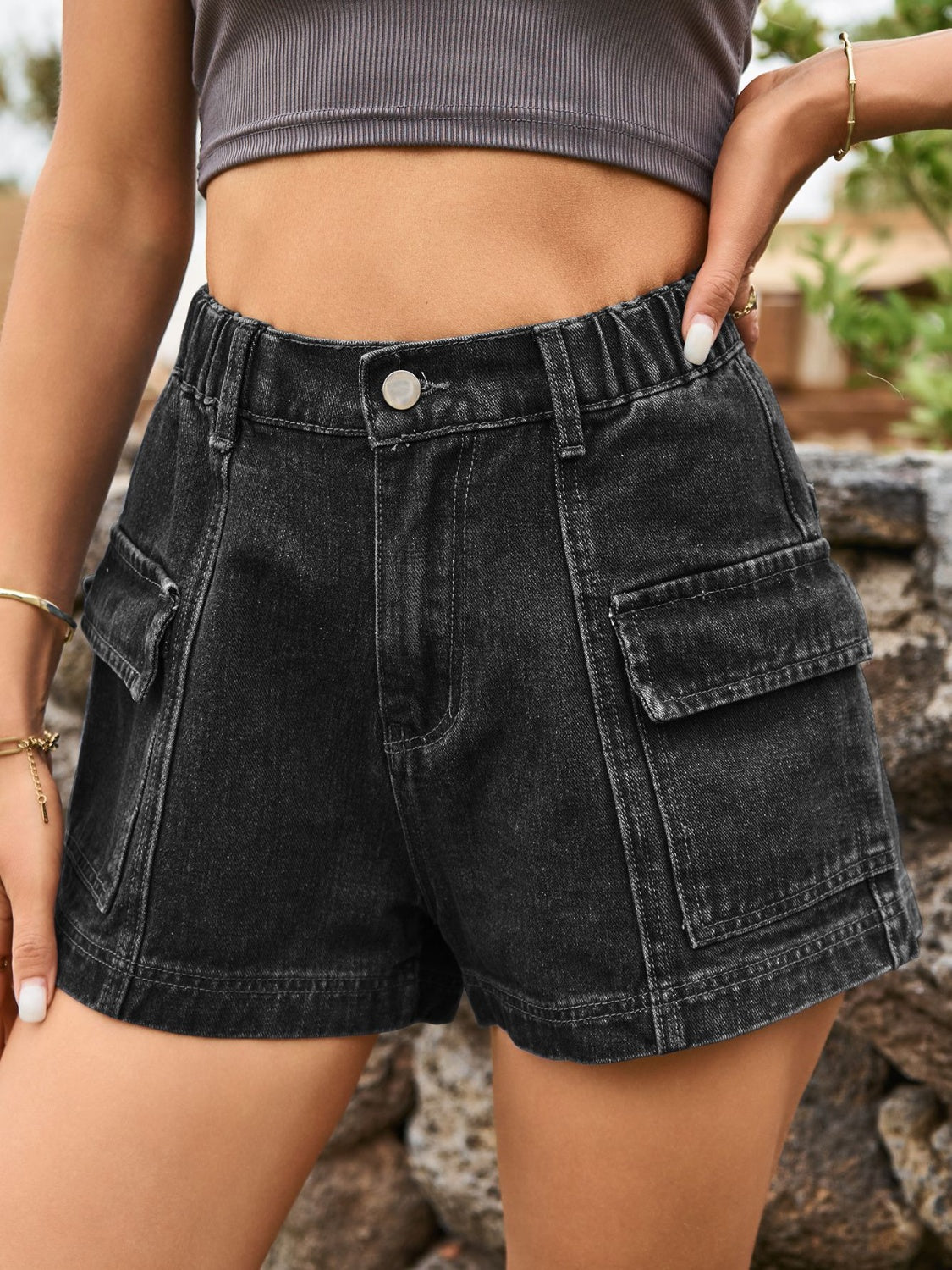 High Waist Denim Shorts with Pockets - FASHIONNOUVELLE