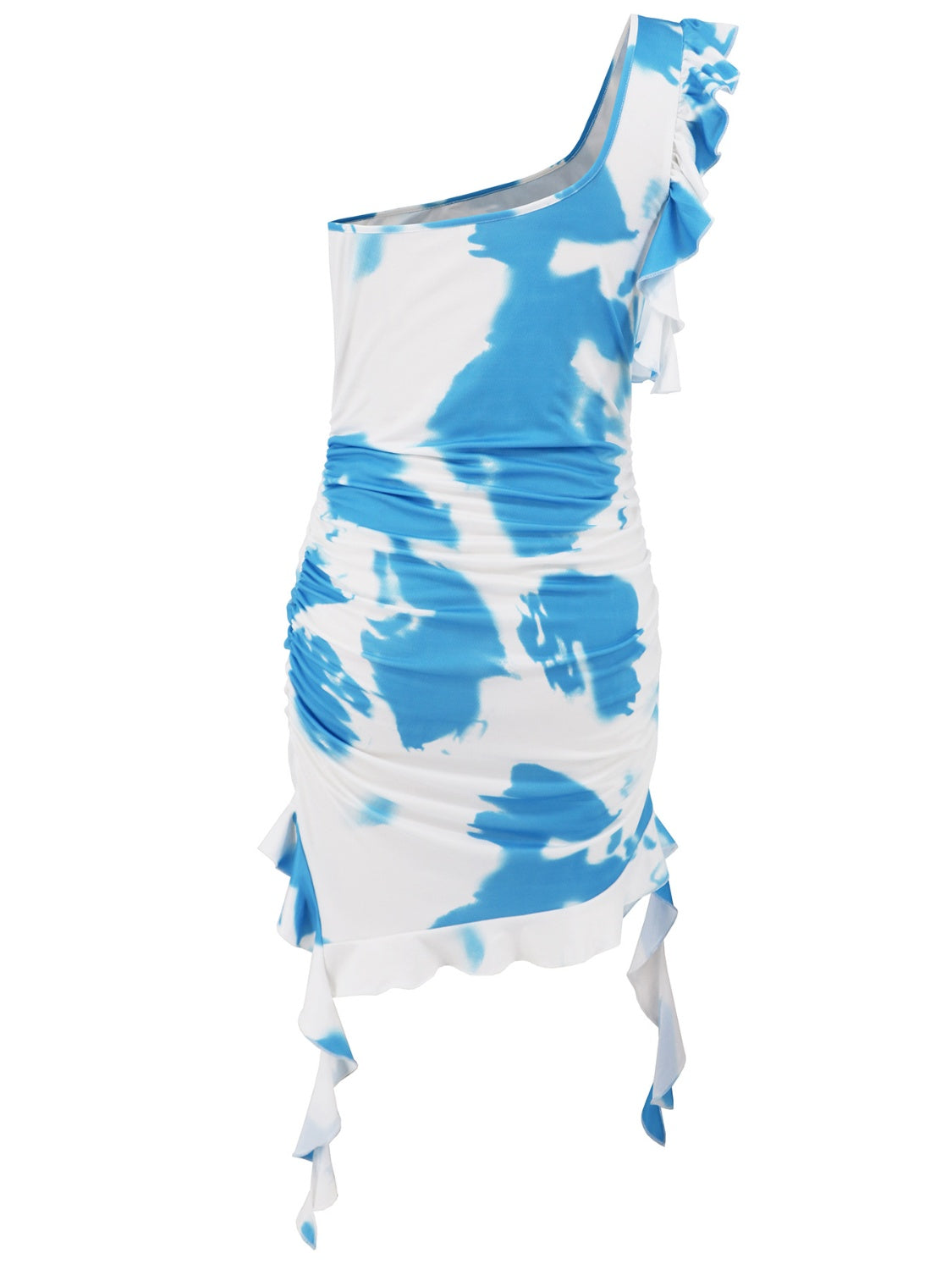 Ruffled Tie-Dye Single Shoulder Mini Dress - FASHIONNOUVELLE