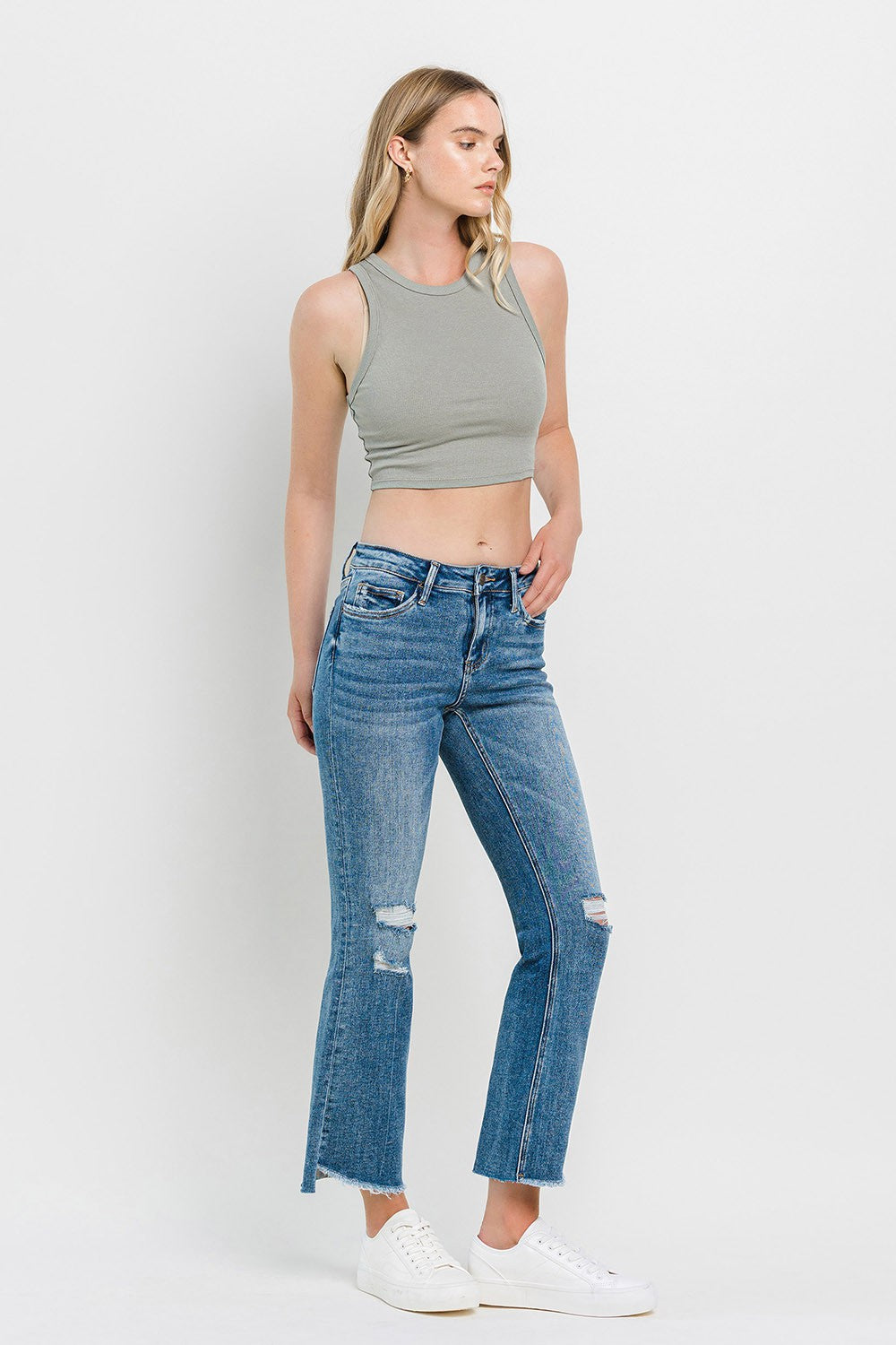 Vervet by Flying Monkey Full Size Mid Rise Distressed Cropped Flare Jeans - FASHIONNOUVELLE