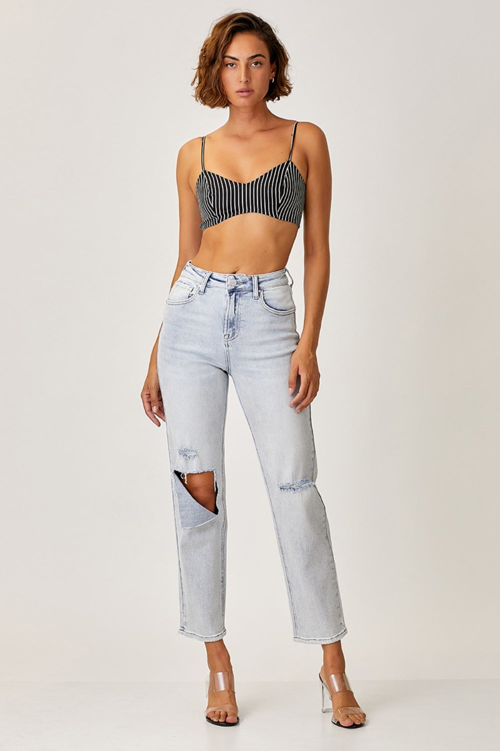 RISEN High Rise Distressed Relaxed Jeans - FASHIONNOUVELLE