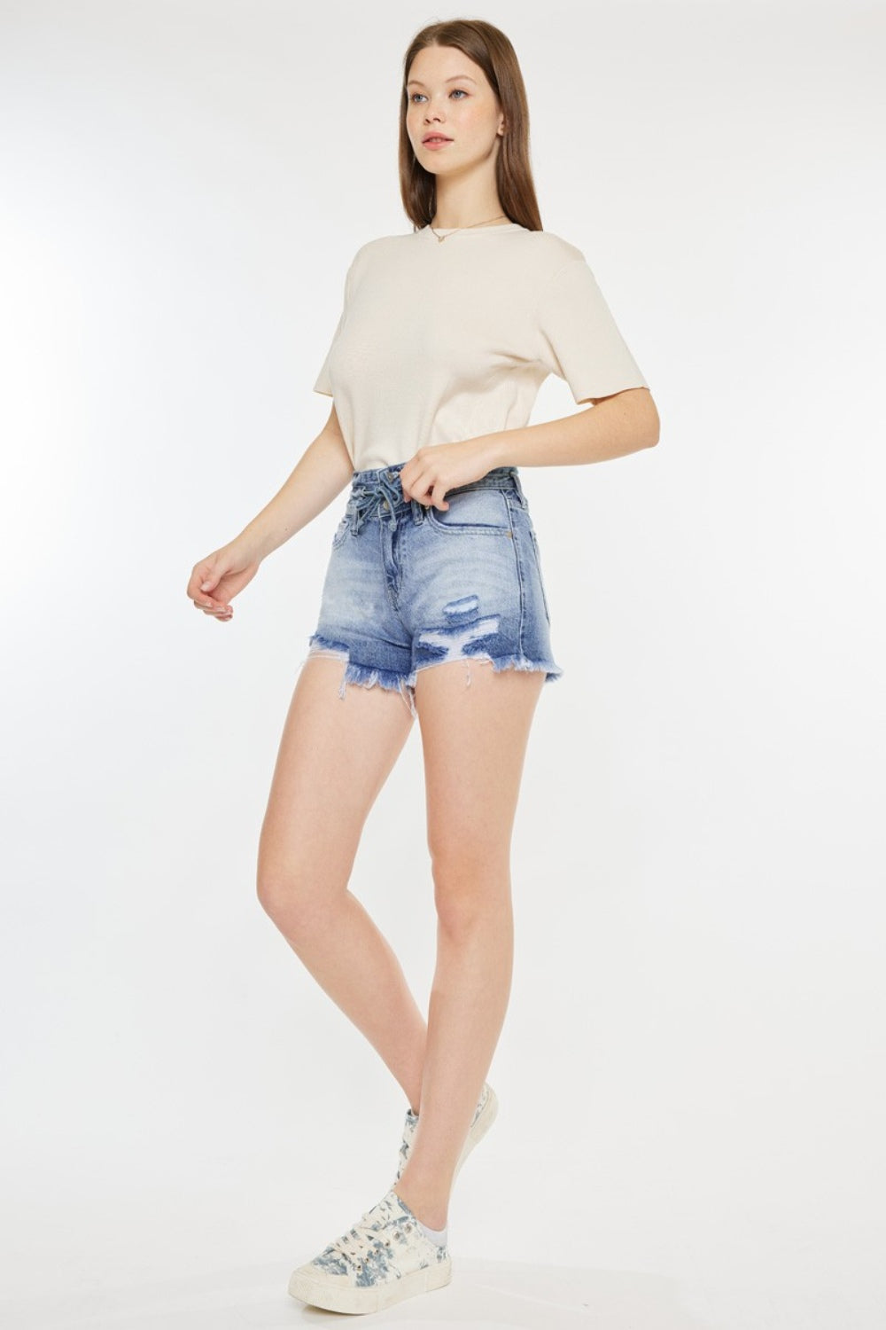 Kancan High Rise Frayed Hem Denim Shorts - FASHIONNOUVELLE