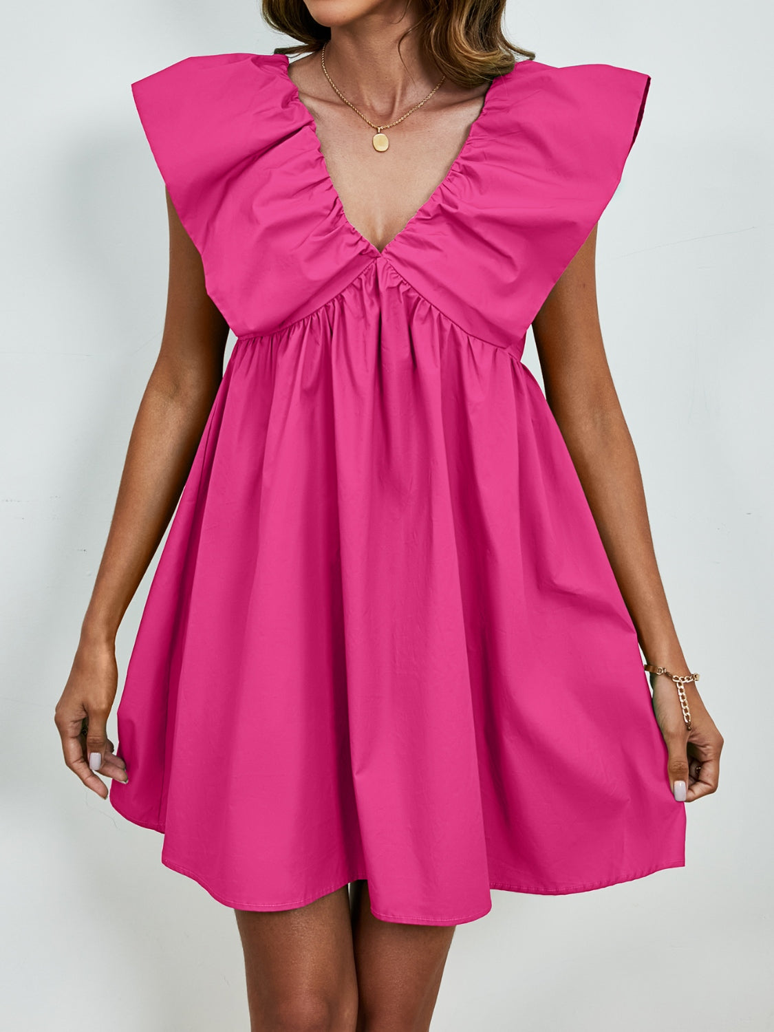 V-Neck Cap Sleeve Mini Dress - FASHIONNOUVELLE