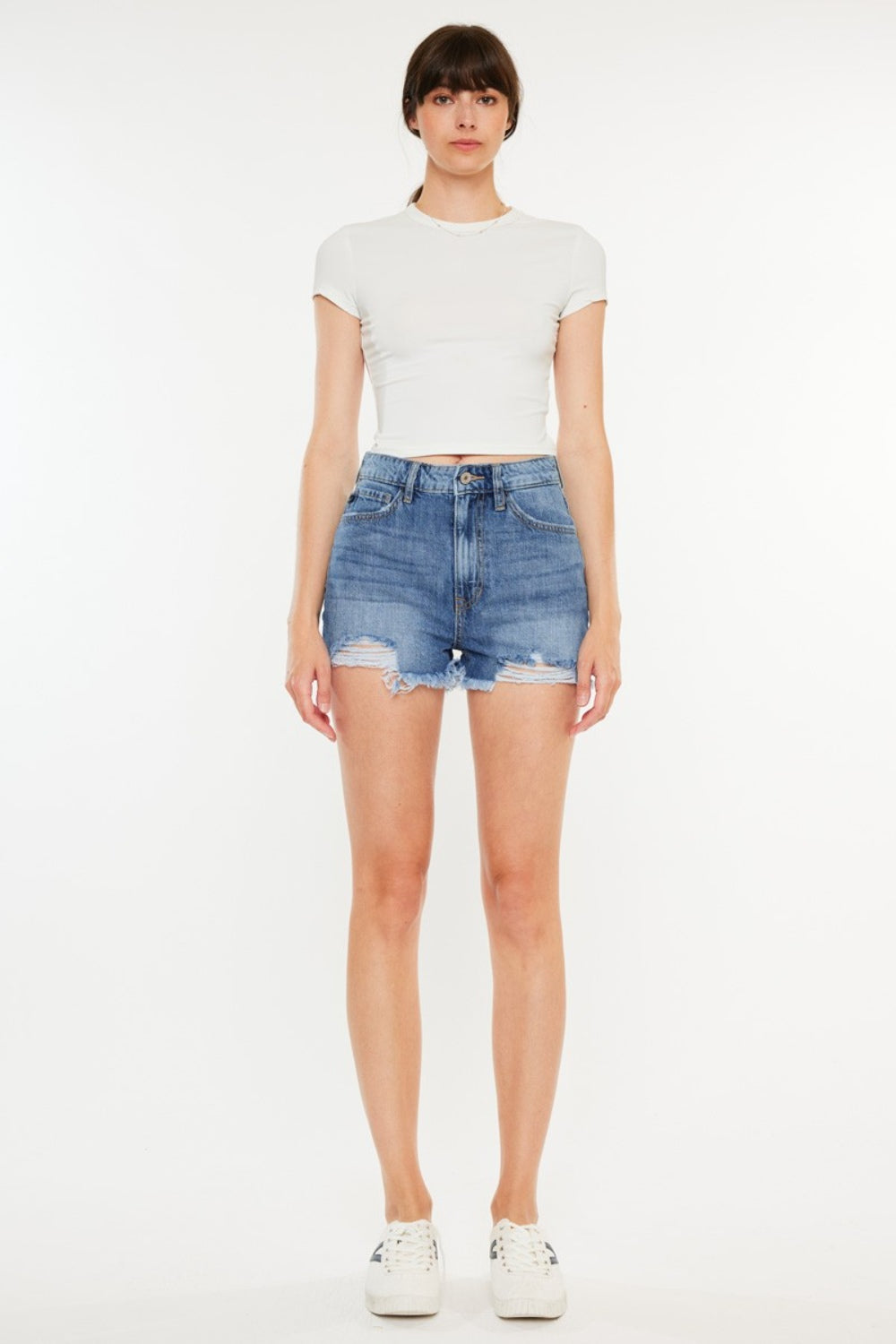 Kancan Distressed Raw Hem High Waist Denim Shorts - FASHIONNOUVELLE