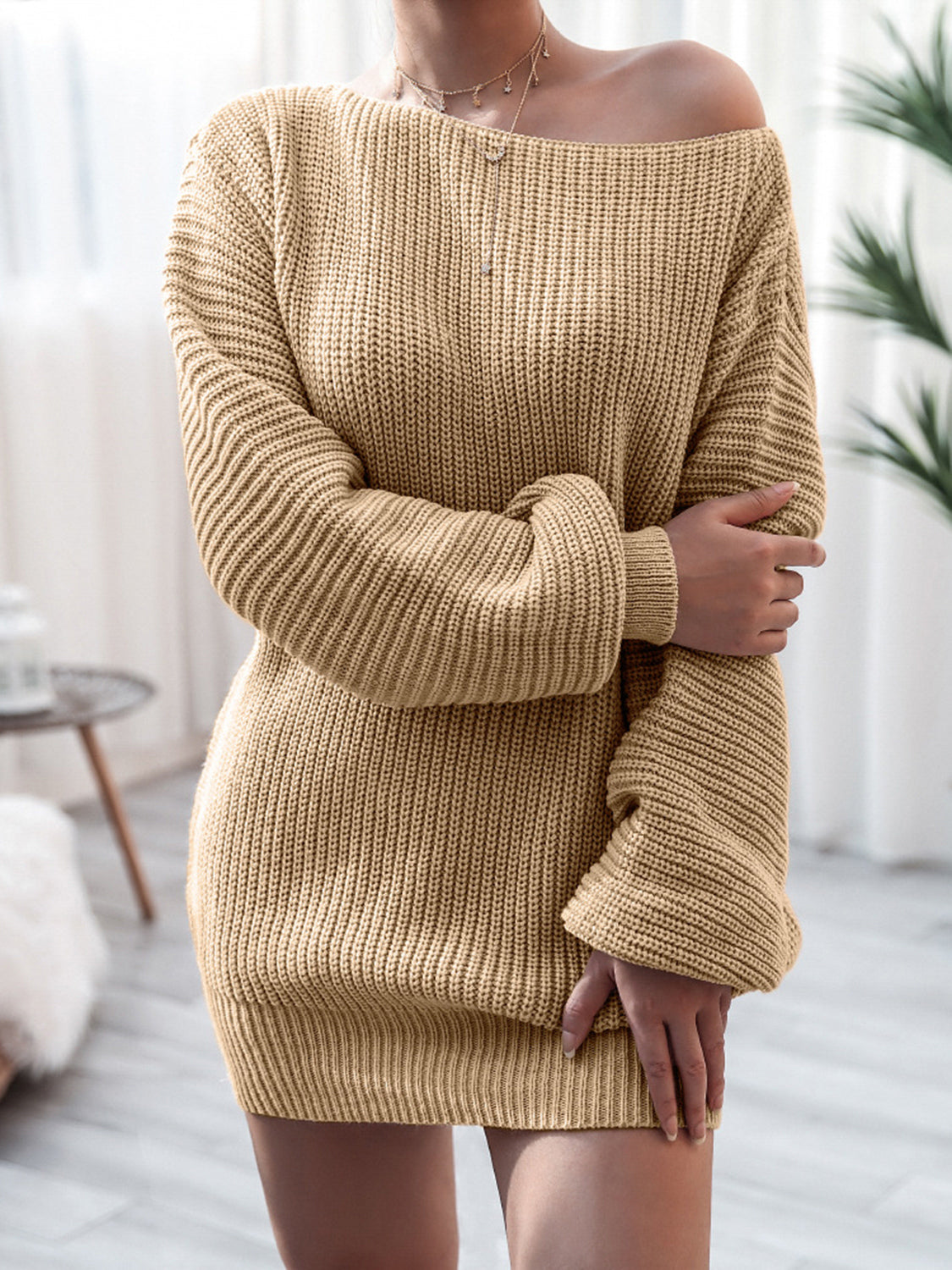 Rib-Knit Mini Sweater Dress - FASHIONNOUVELLE