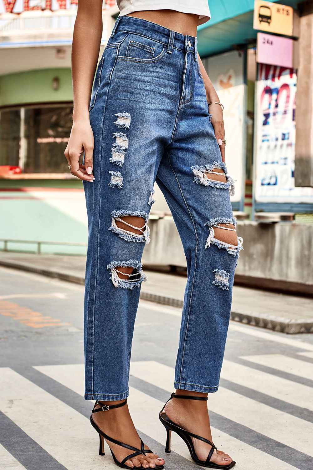 Distressed High Waist Straight Jeans - FASHIONNOUVELLE