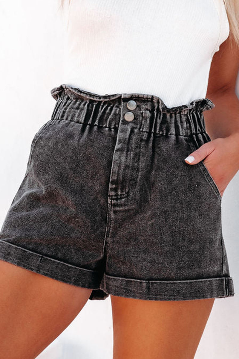 Paperbag Waist Denim Shorts with Pockets - FASHIONNOUVELLE