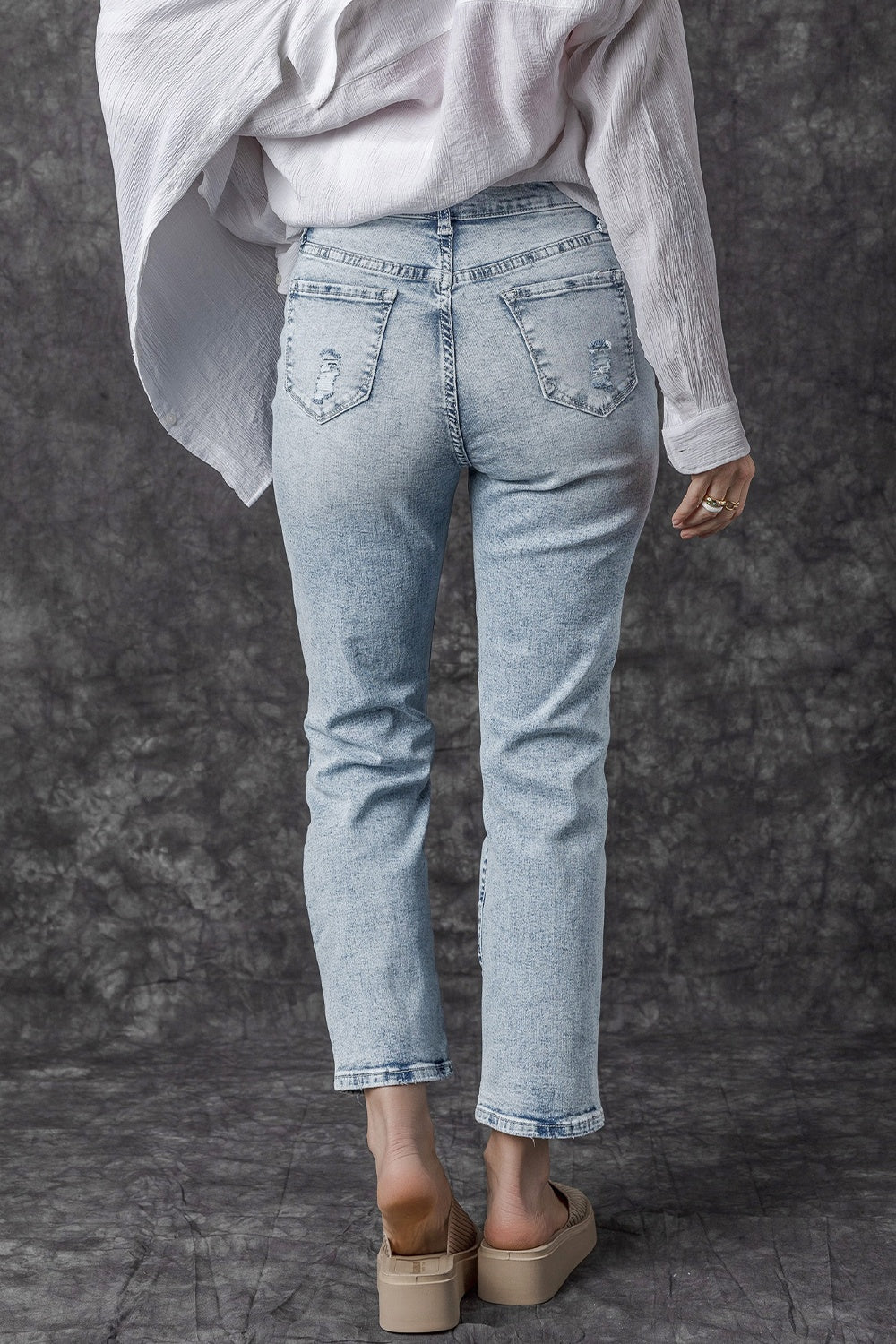 Distressed High Waist Jeans - FASHIONNOUVELLE