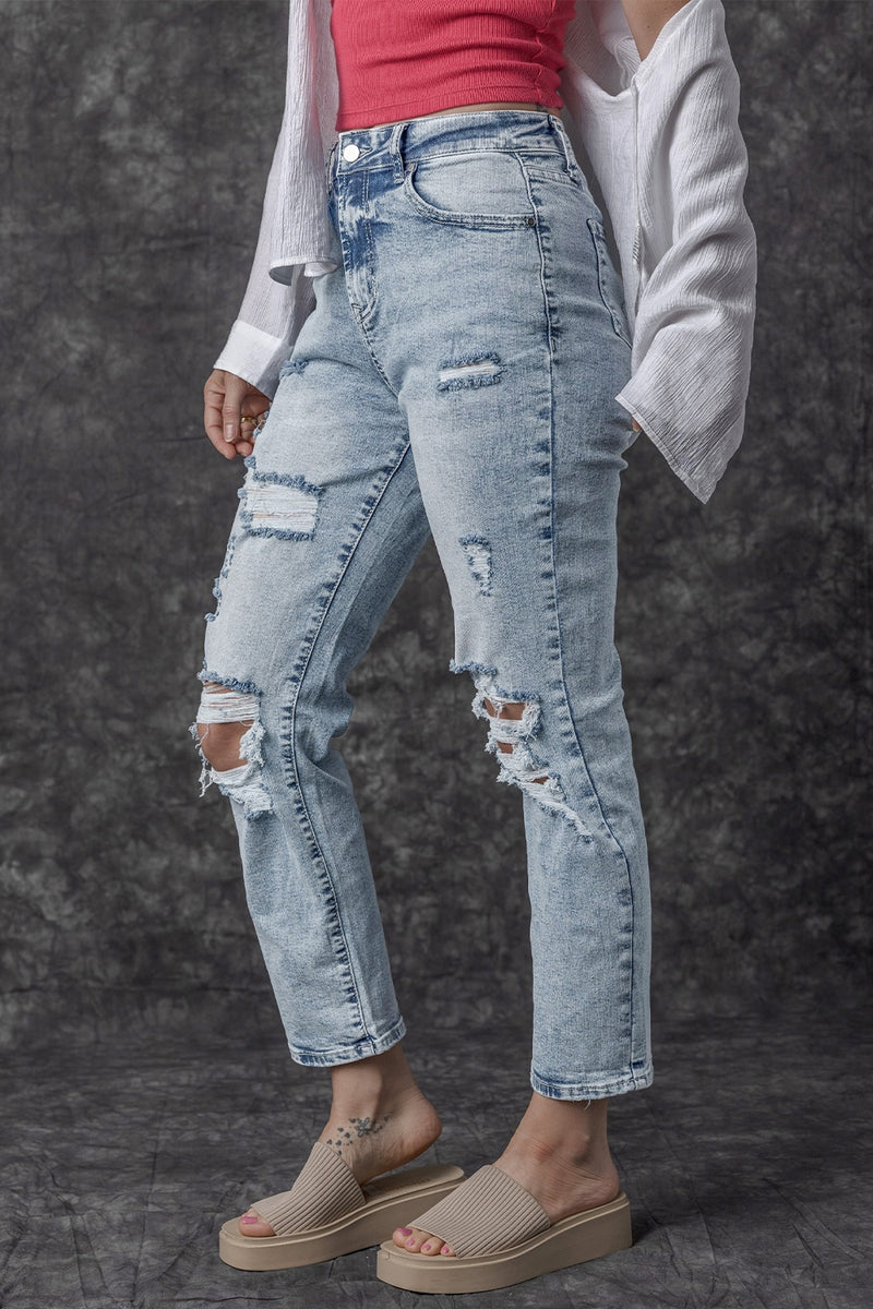 Distressed High Waist Jeans - FASHIONNOUVELLE