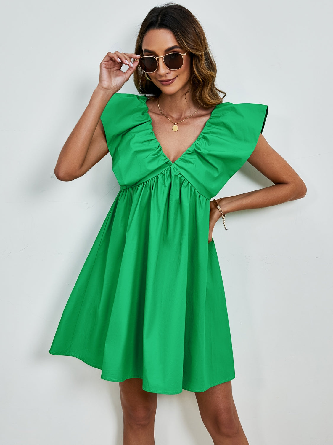 V-Neck Cap Sleeve Mini Dress - FASHIONNOUVELLE