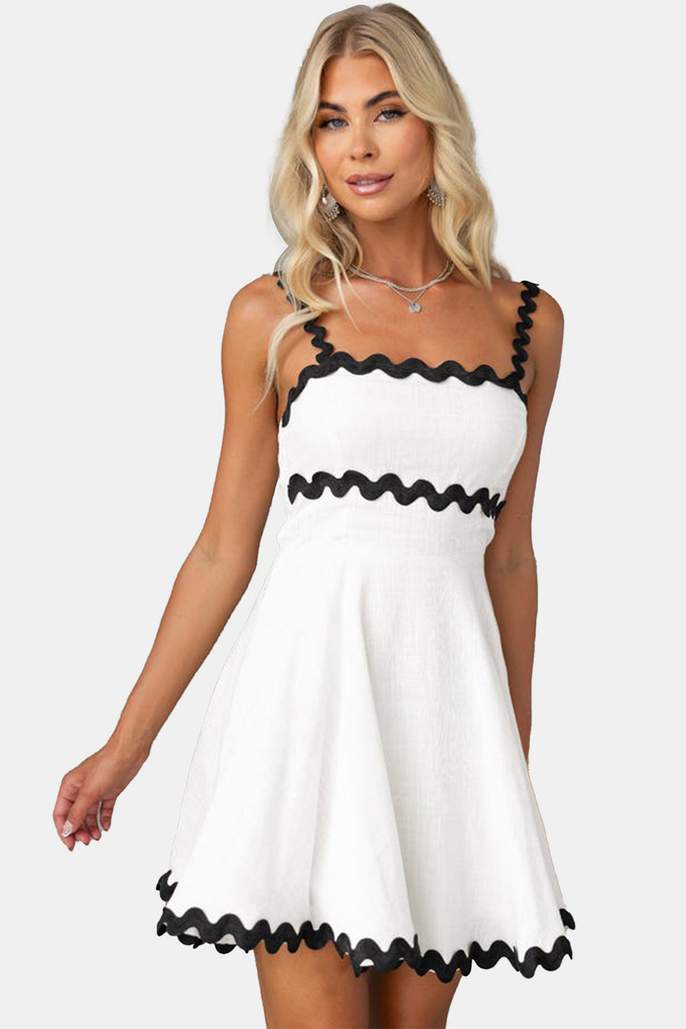 Contrast Trim Square Neck Mini Dress - FASHIONNOUVELLE