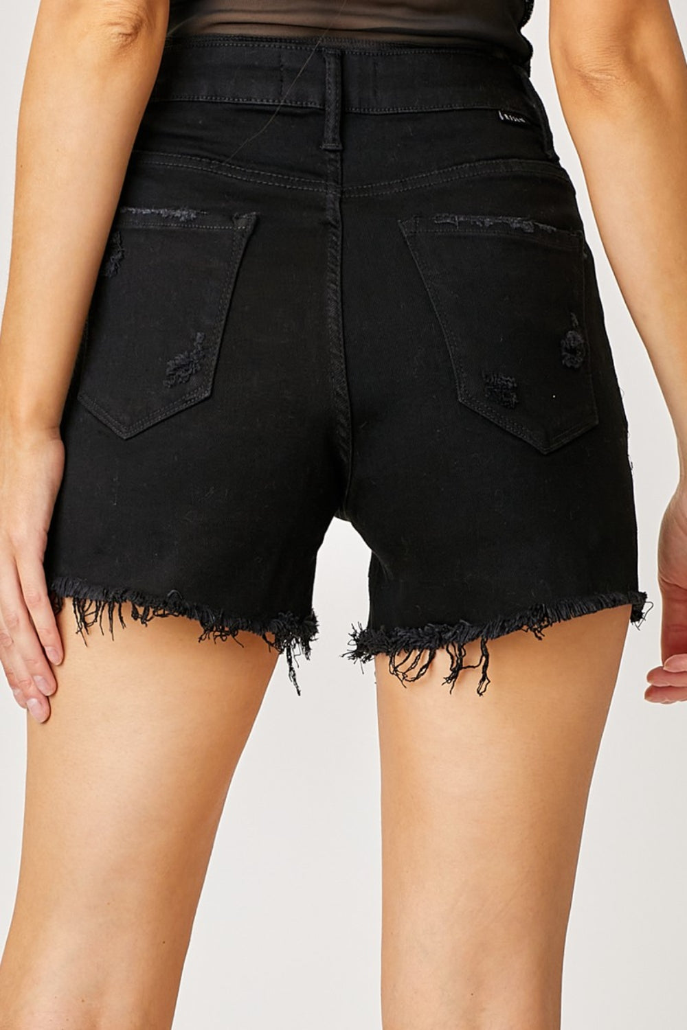 RISEN Frayed Hem Denim Shorts with Fringe Detail Pockets - FASHIONNOUVELLE