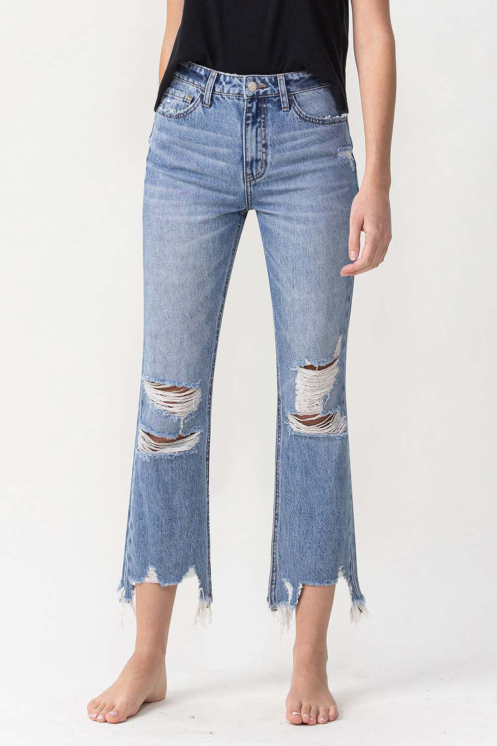 Lovervet High Rise Distressed Straight Jeans - FASHIONNOUVELLE