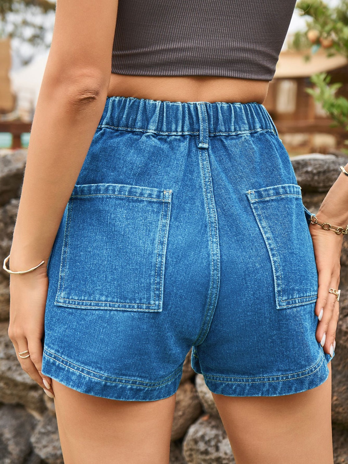 High Waist Denim Shorts with Pockets - FASHIONNOUVELLE