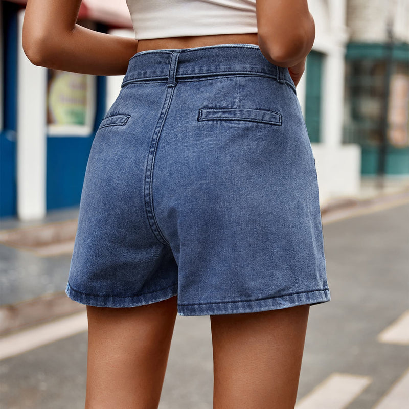 Tie Belt Denim Shorts with Pockets - FASHIONNOUVELLE