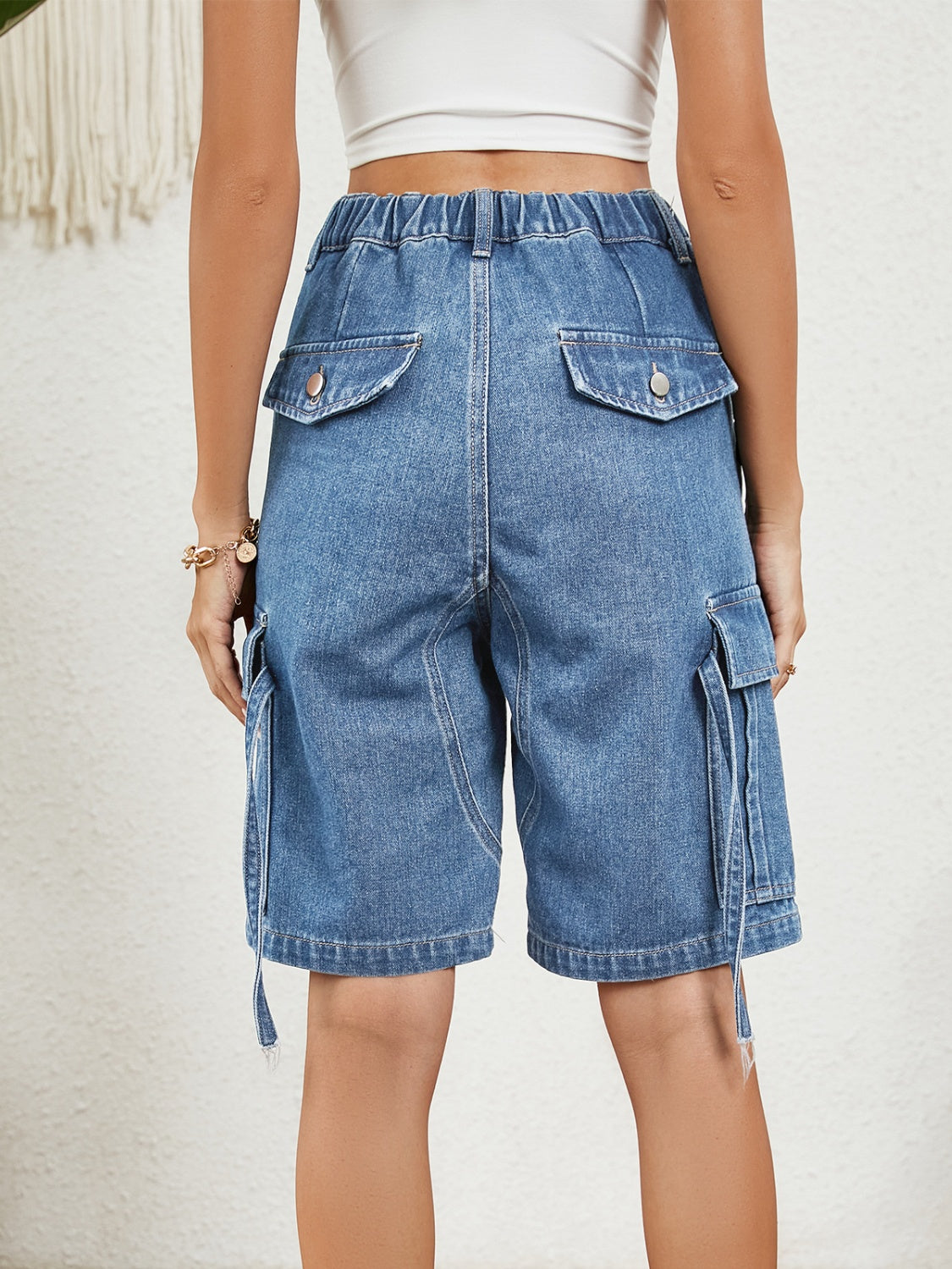 High Waist Denim Shorts with Pockets - FASHIONNOUVELLE